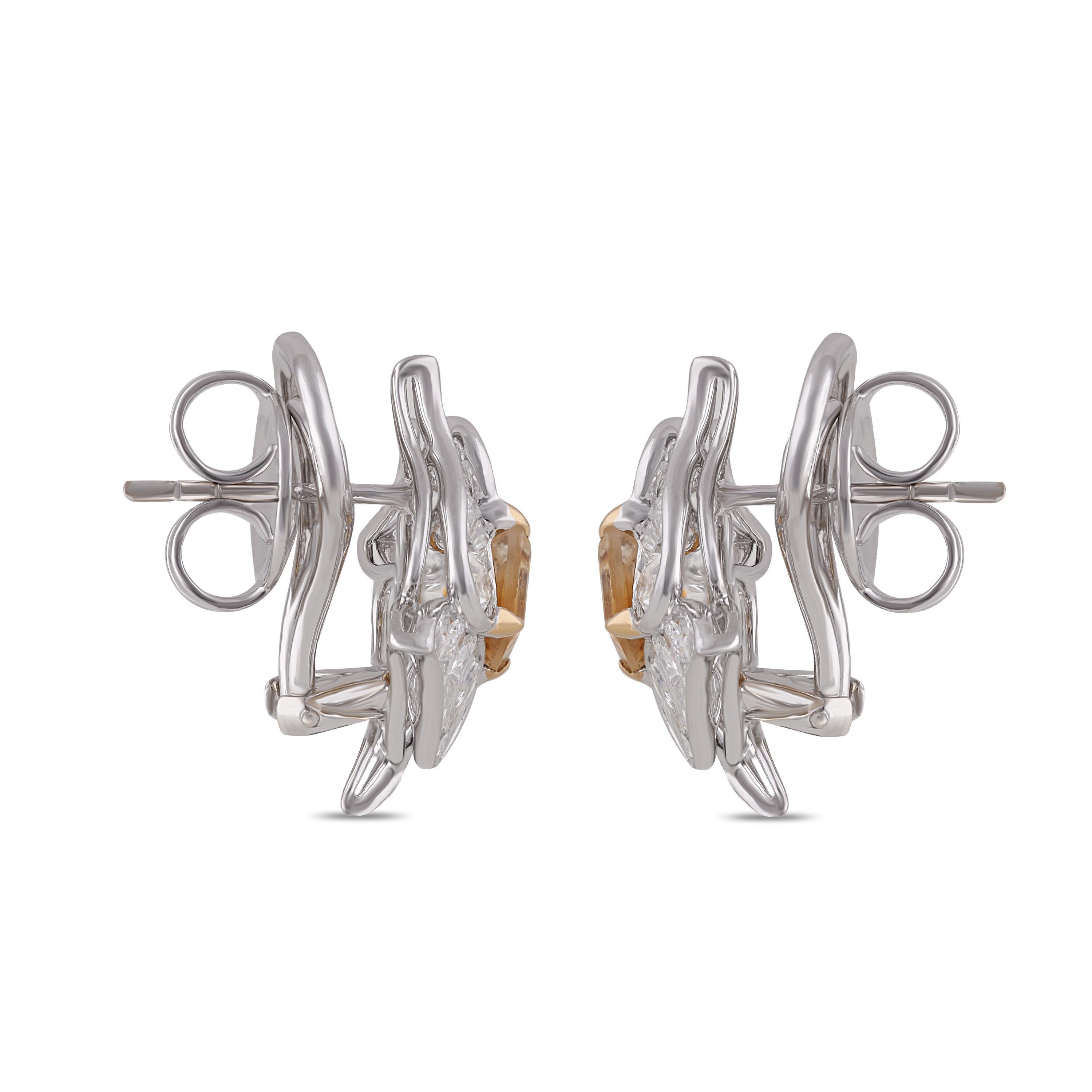 Women's Studio Rêves Diamond with Citrine Stud Earrings in 18 Karat Gold For Sale