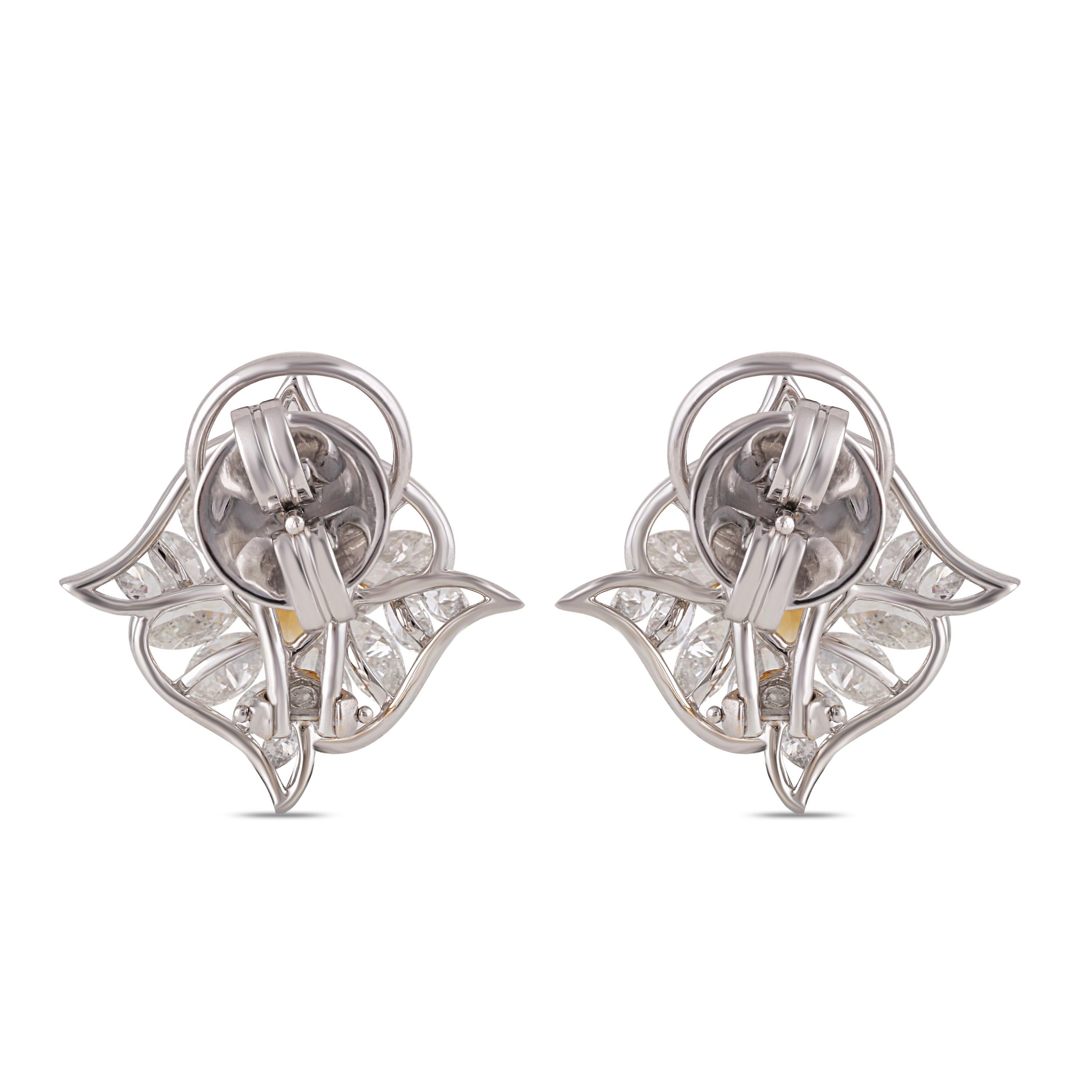Studio Rêves Diamond with Citrine Stud Earrings in 18 Karat Gold For Sale 1
