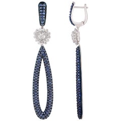 Studio Rêves Diamonds and Blue Sapphire Dangling Drop Earrings in 18 Karat Gold