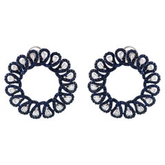 Studio Rêves Diamonds and Blue Sapphires Hoop Earrings in 18 Karat Gold