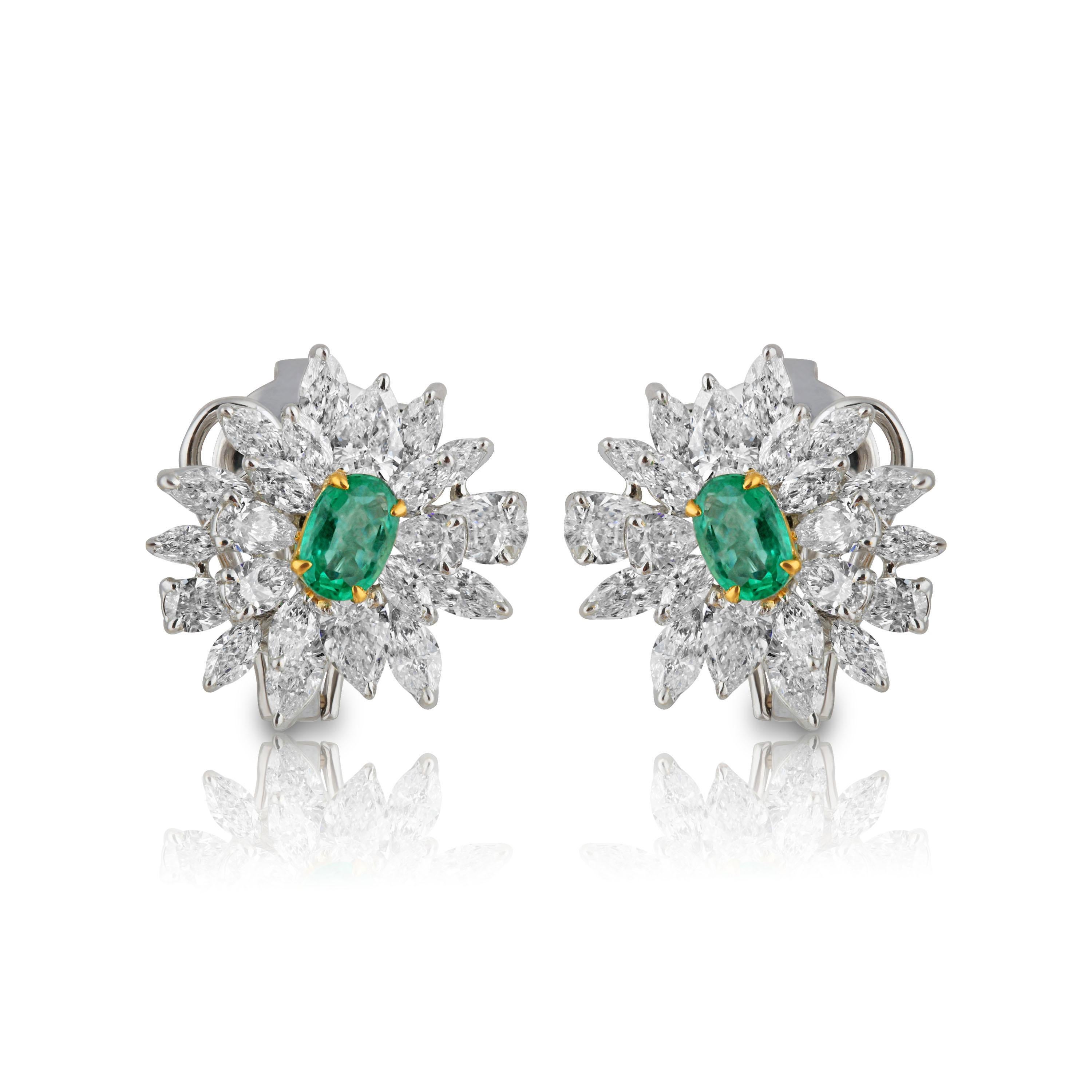 Diamond Weight: 3. 61cts
Emerald Weight: 0.77 cts
IGI Certification can be done on request

Video of the product can be shared on request.

Emeralds have the distinct power of making everything they touch abundantly luxurious, and this pair of 18K