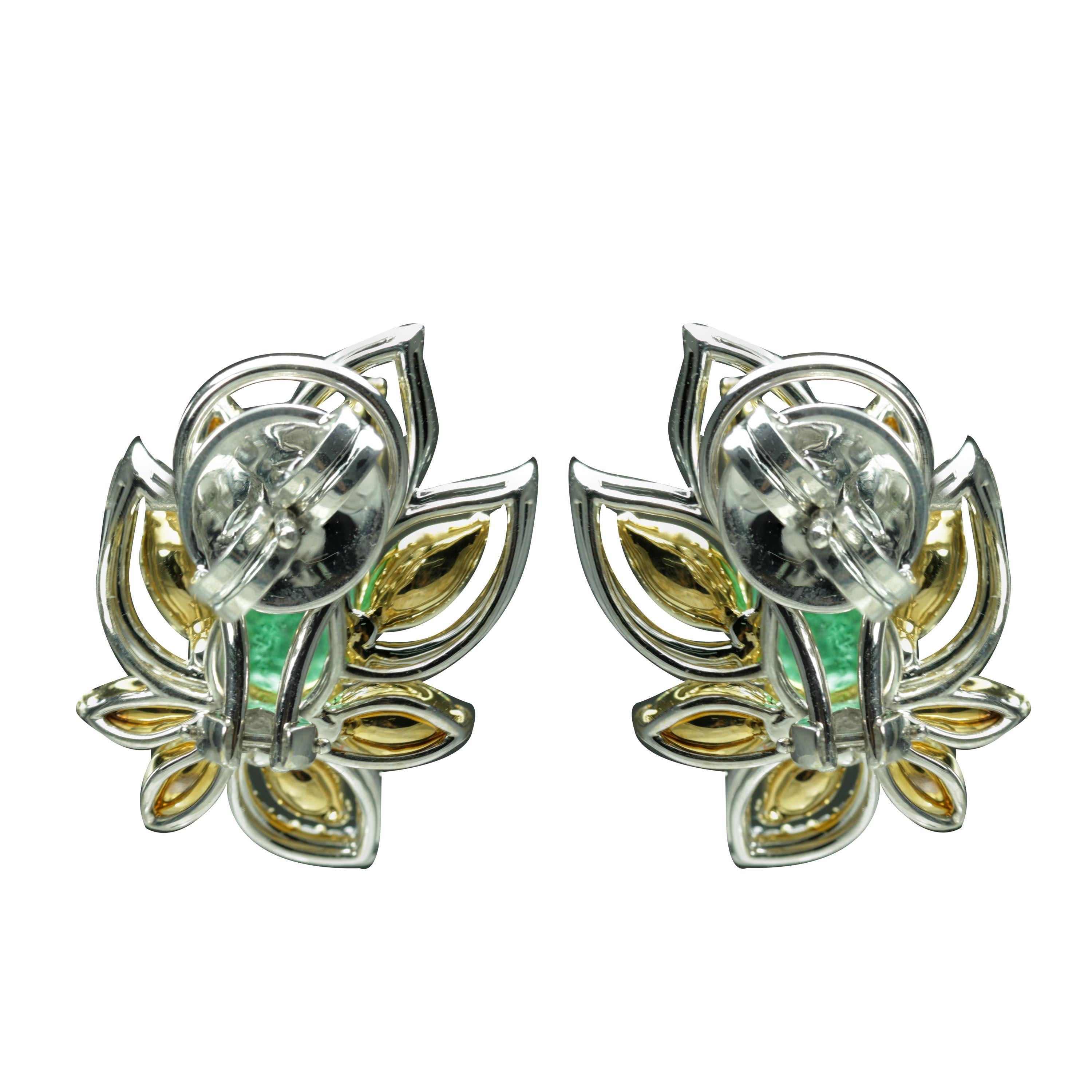 Studio Rêves Diamonds and Emeralds Clip-On Earrings in 18 Karat Gold For Sale 1