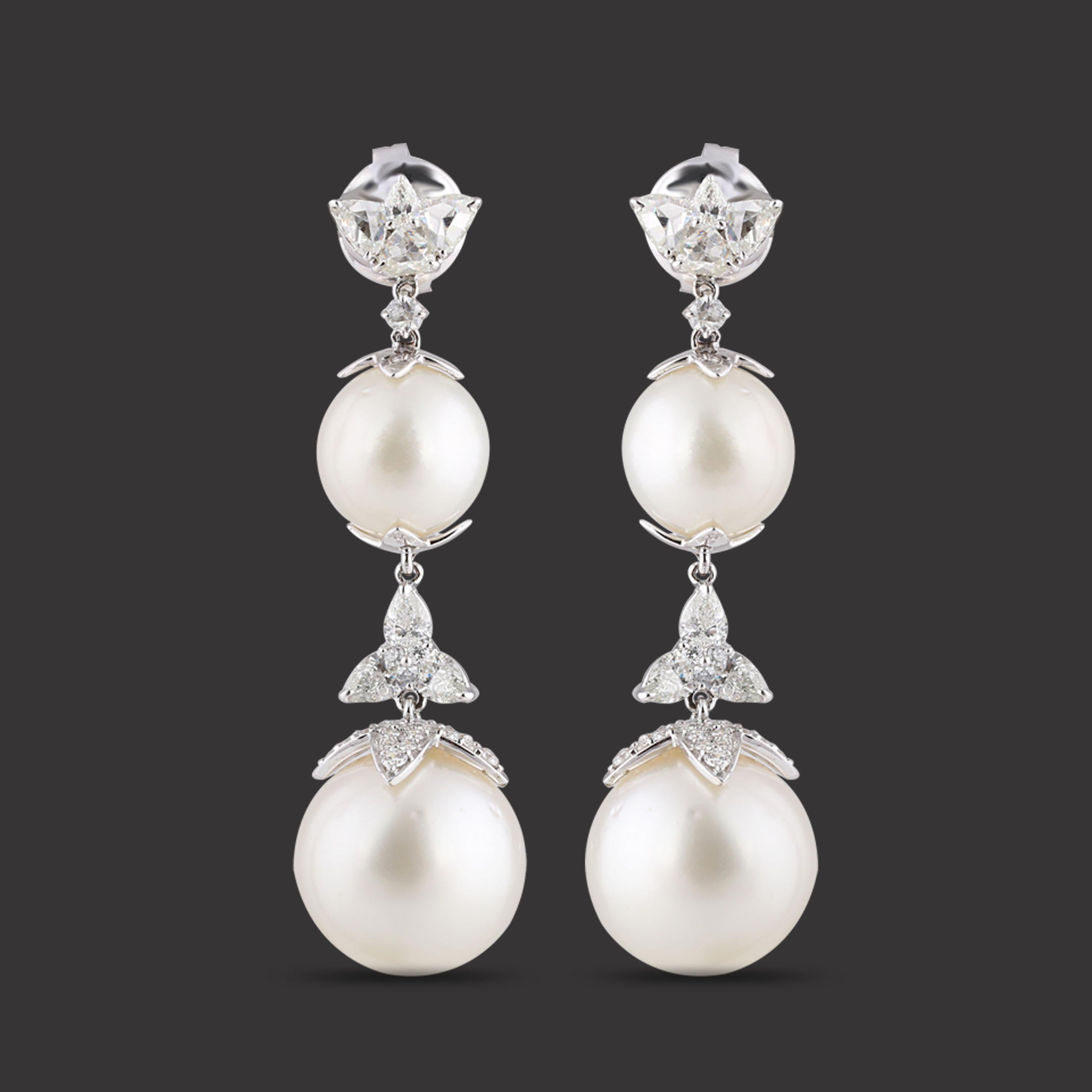 Studio Rêves Diamonds and Pearls Dangling Earrings in 18 Karat Gold 2