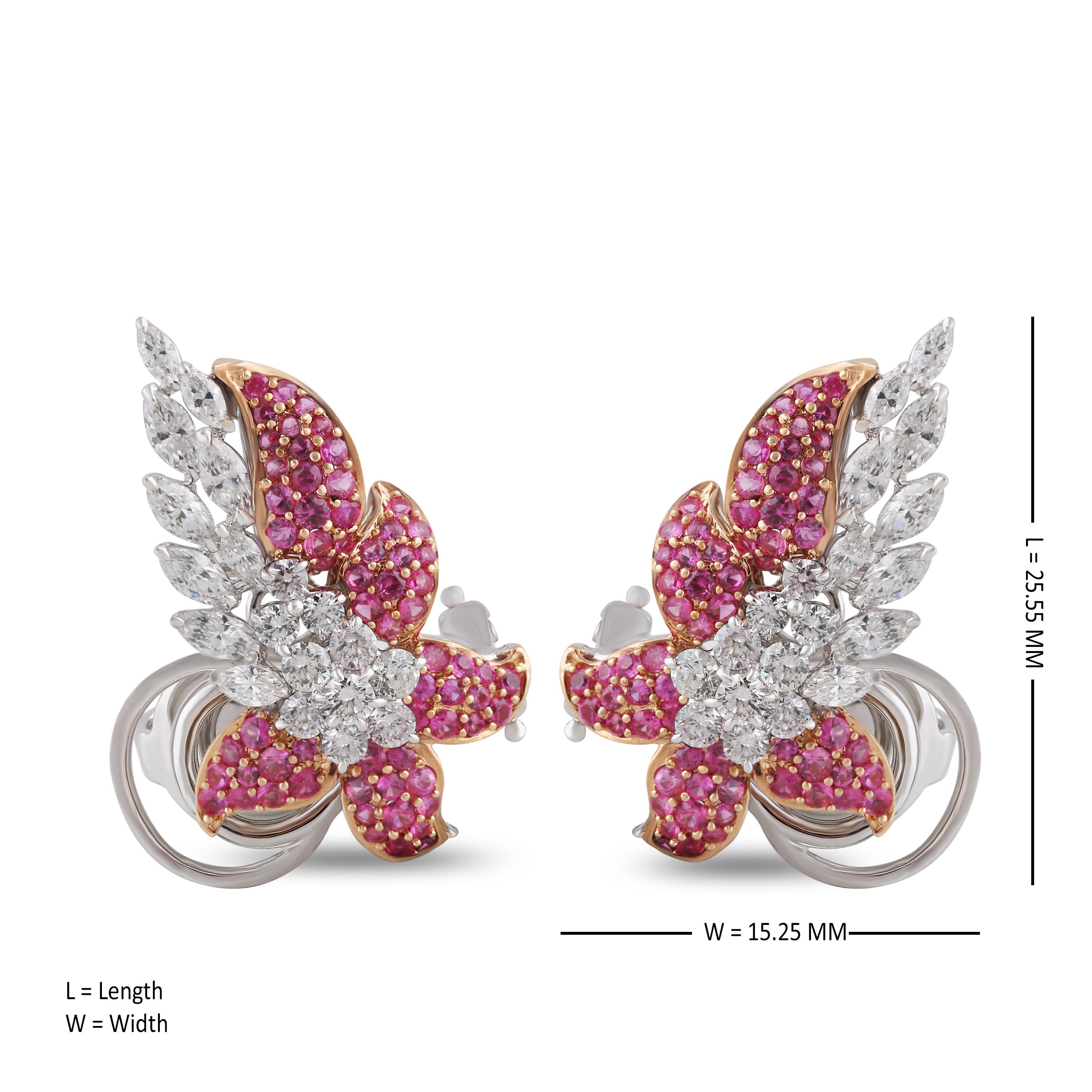 Modern Studio Rêves Diamonds and Pink Sapphire Clip-On Earrings in 18 Karat Gold For Sale