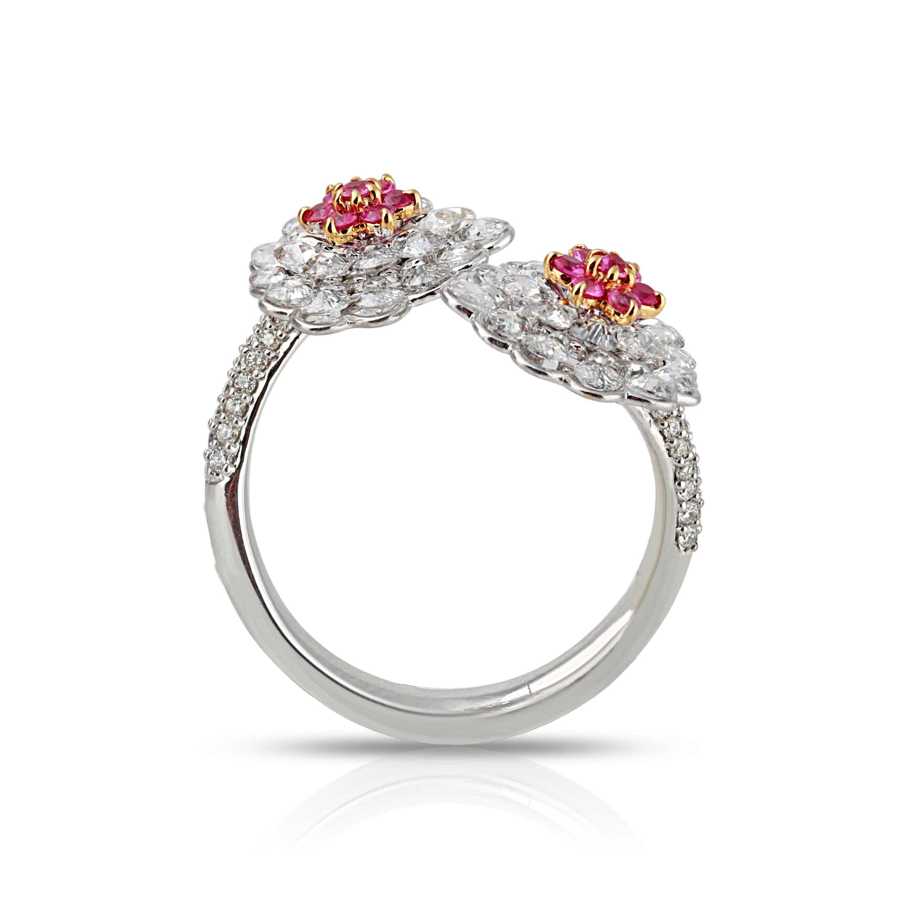 Contemporary Studio Rêves Diamonds and Pink Sapphire Cluster Ring in 18 Karat Gold