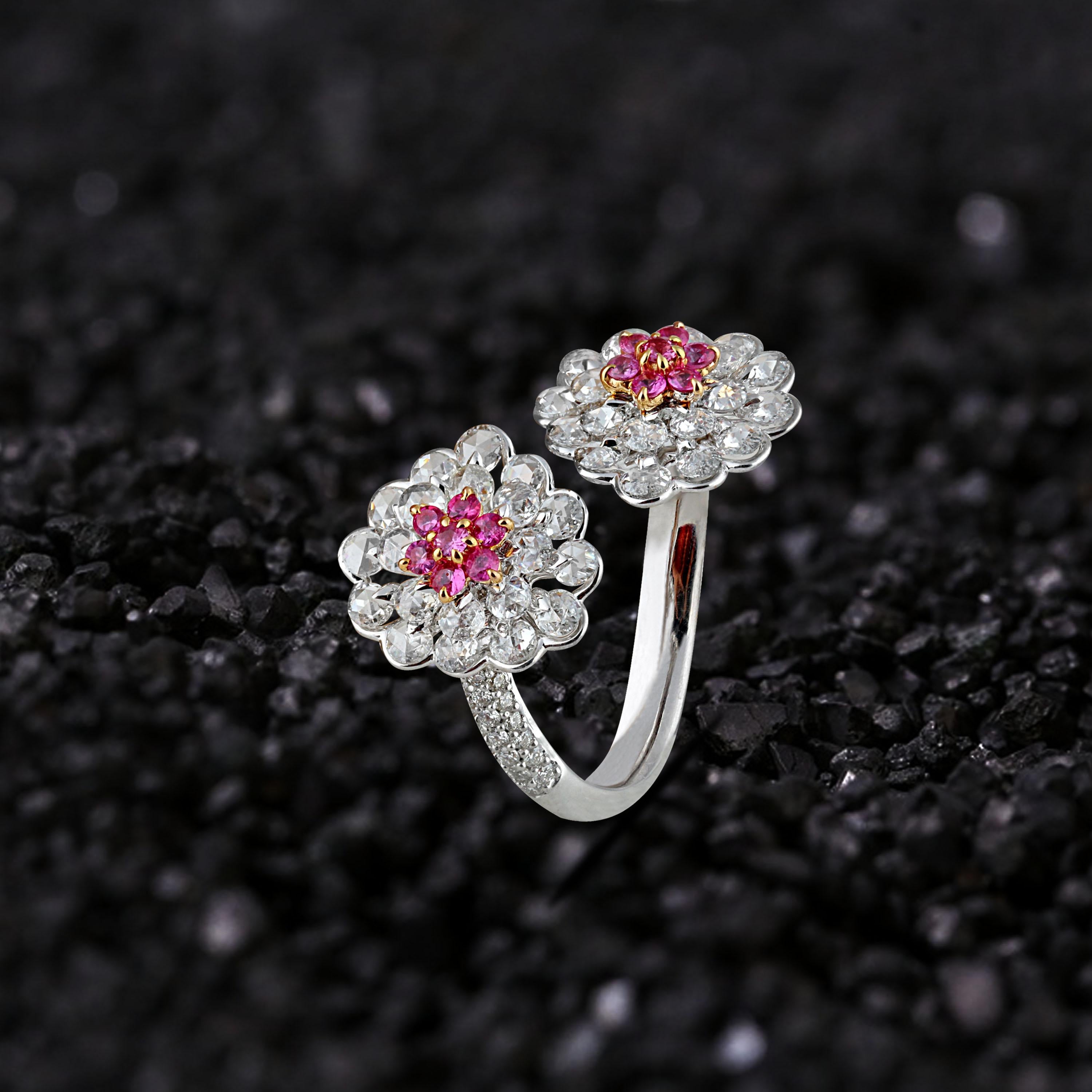 Studio Rêves Diamonds and Pink Sapphire Cluster Ring in 18 Karat Gold 1