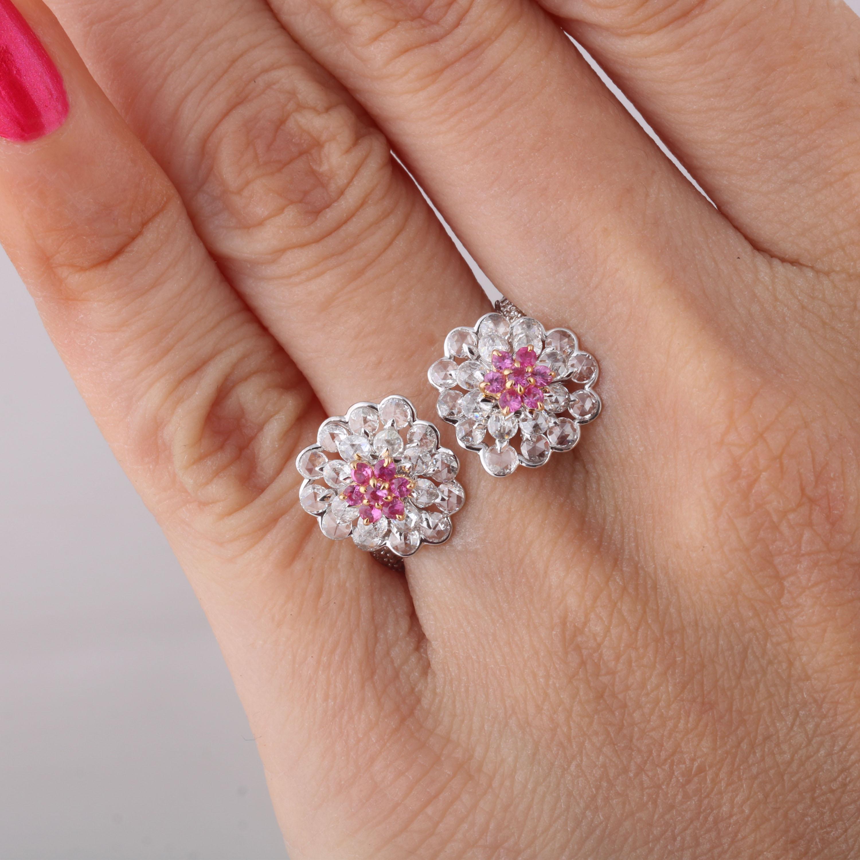 Studio Rêves Diamonds and Pink Sapphire Cluster Ring in 18 Karat Gold 2