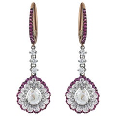 Studio Rêves Diamonds and Pink Sapphires Dangling Earrings in 18 Karat Gold