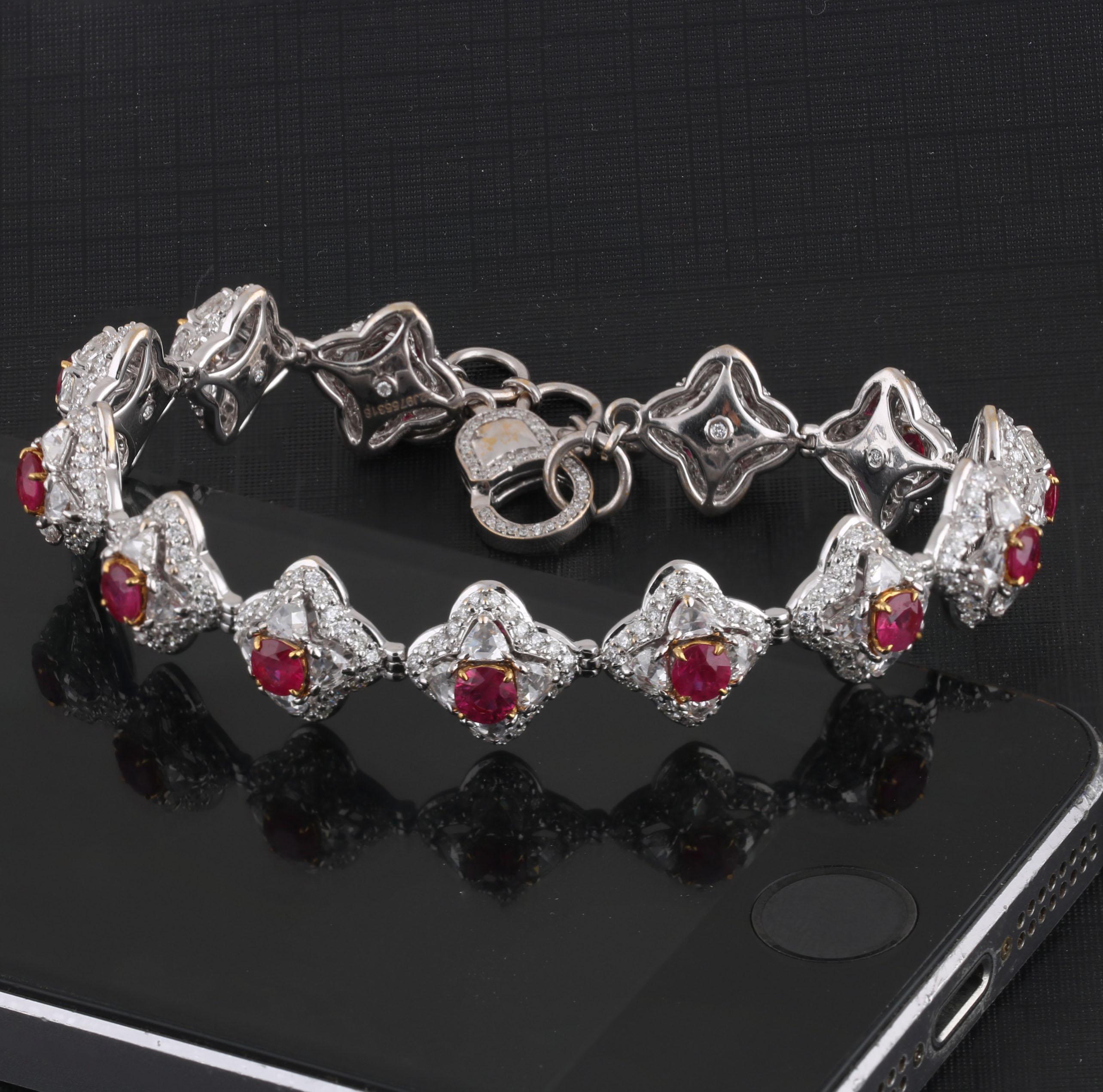 Studio Rêves Diamonds and Ruby Tennis Bracelet in 18 Karat Gold For Sale 2