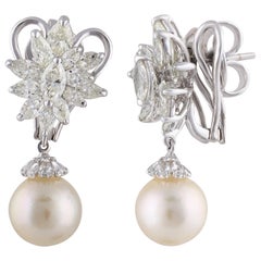 Studio Rêves Diamonds and South Sea Pearl Earrings in 18 Karat White Gold