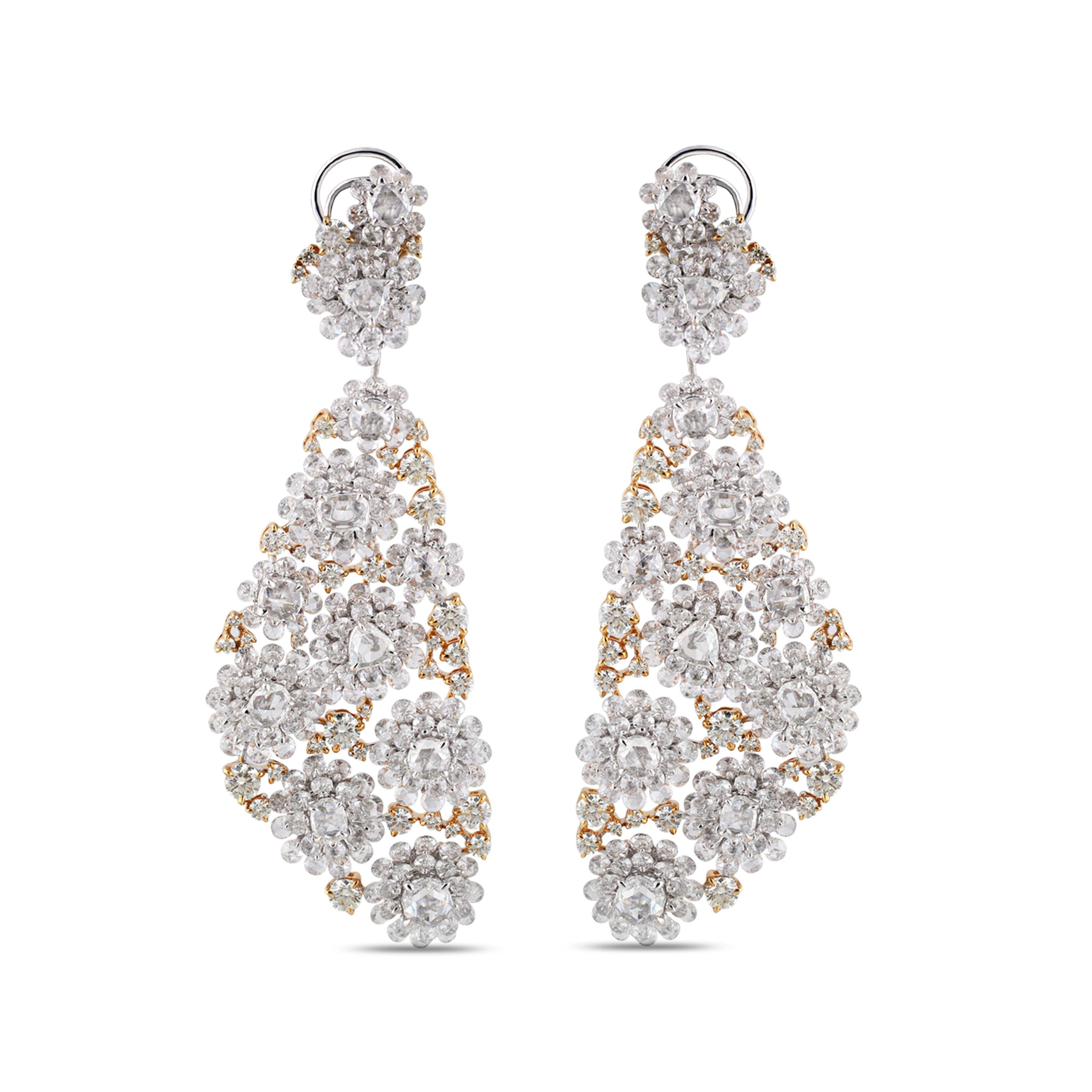 Rose Cut Studio Rêves Diamonds Floral Carpet Earrings in 18 Karat Gold For Sale