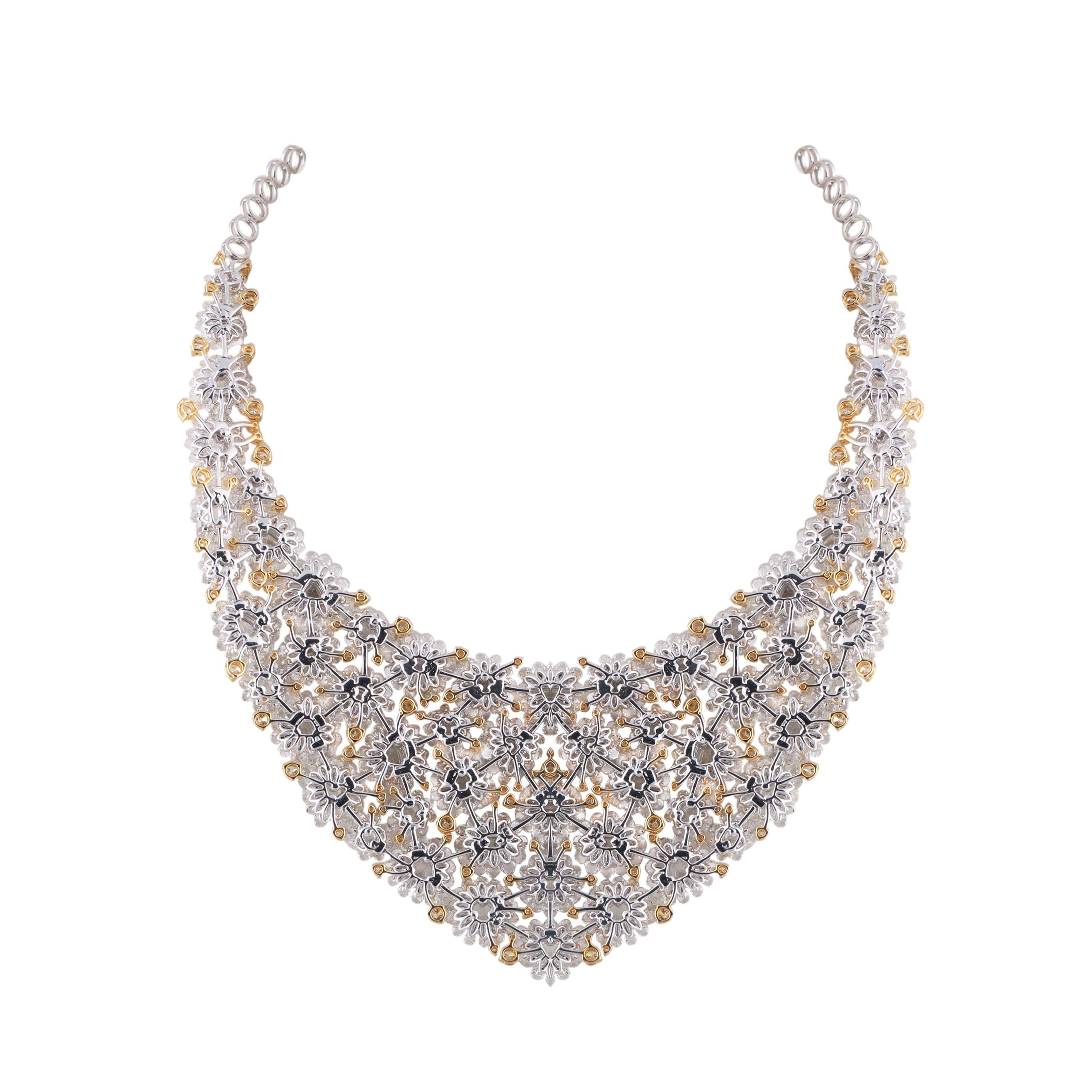 Rose Cut Studio Rêves Diamonds Floral Carpet Necklace in 18 Karat Gold For Sale