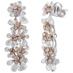 Studio Rêves Diamonds Floral Dangling Earrings in 18 Karat Gold
