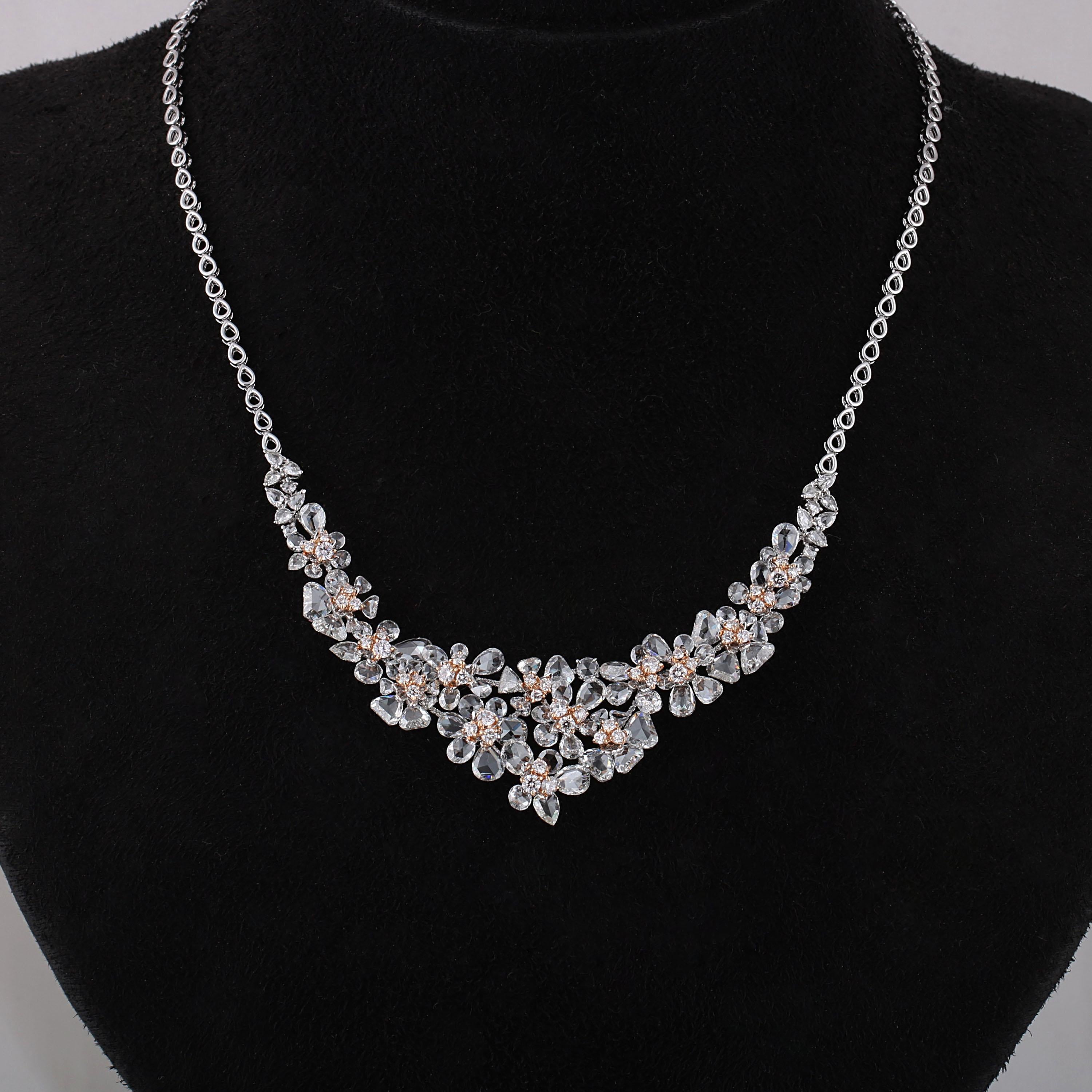 Rose Cut Studio Rêves Diamonds Floral Necklace in 18 Karat Gold