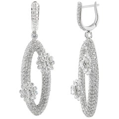 Studio Rêves Diamonds Oval Dangling Earrings in 18 Karat White Gold