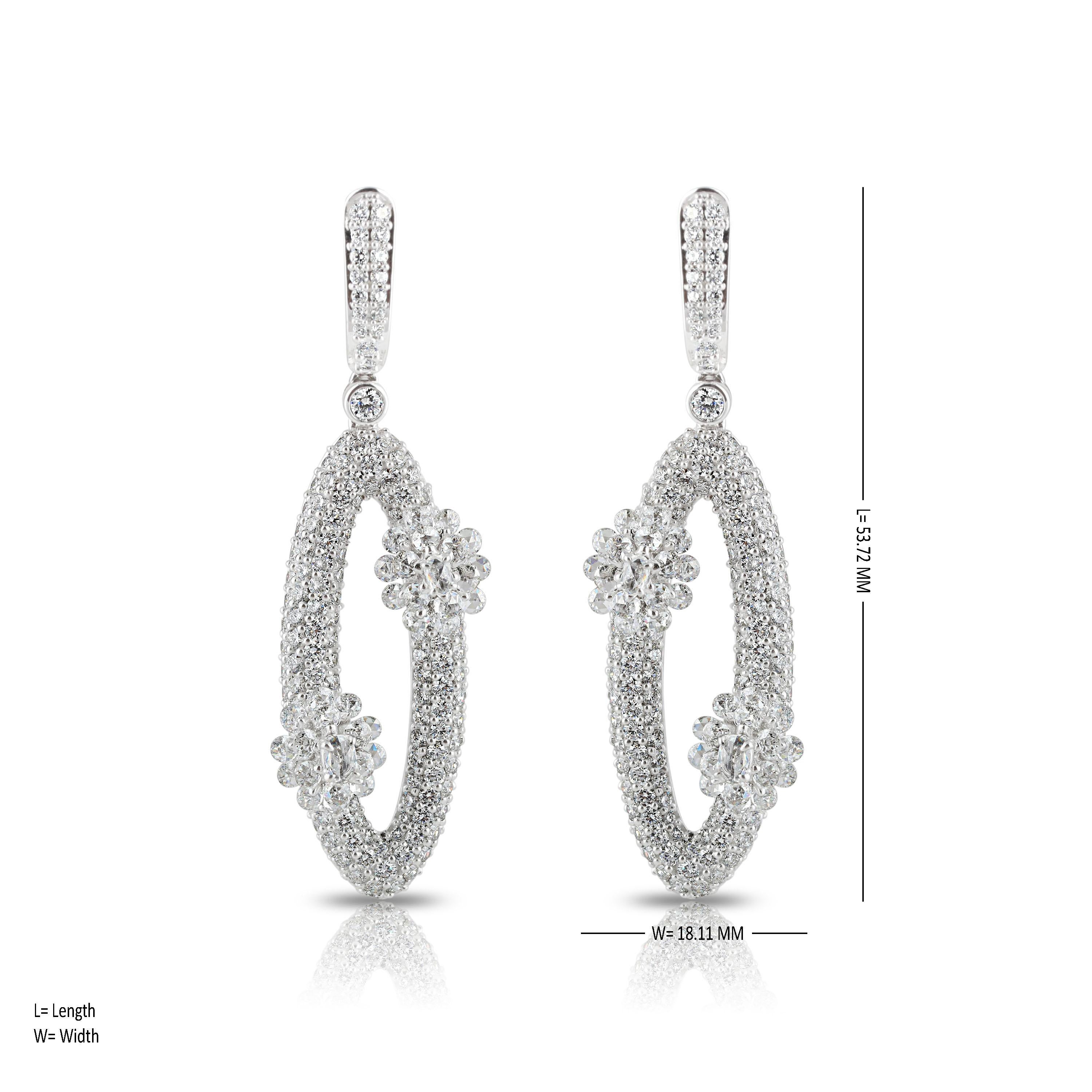 Contemporary Studio Rêves Diamonds Oval Dangling Earrings in 18 Karat White Gold For Sale