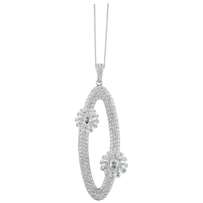 Studio Rêves Diamonds Oval Pendant Necklace in 18 Karat White Gold For Sale