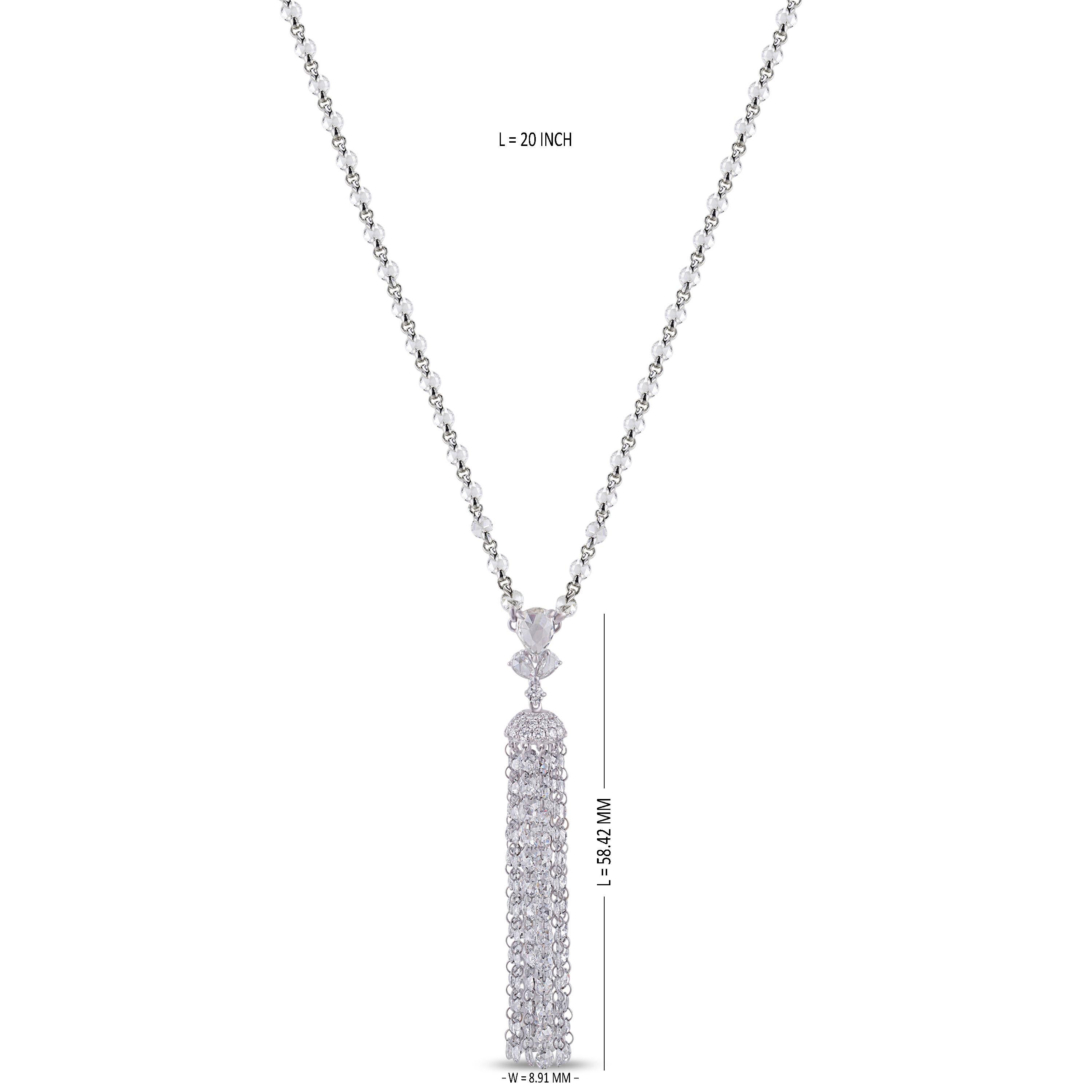 Art Deco Studio Rêves Drill Diamond Tassel Necklace in 18 Karat White Gold