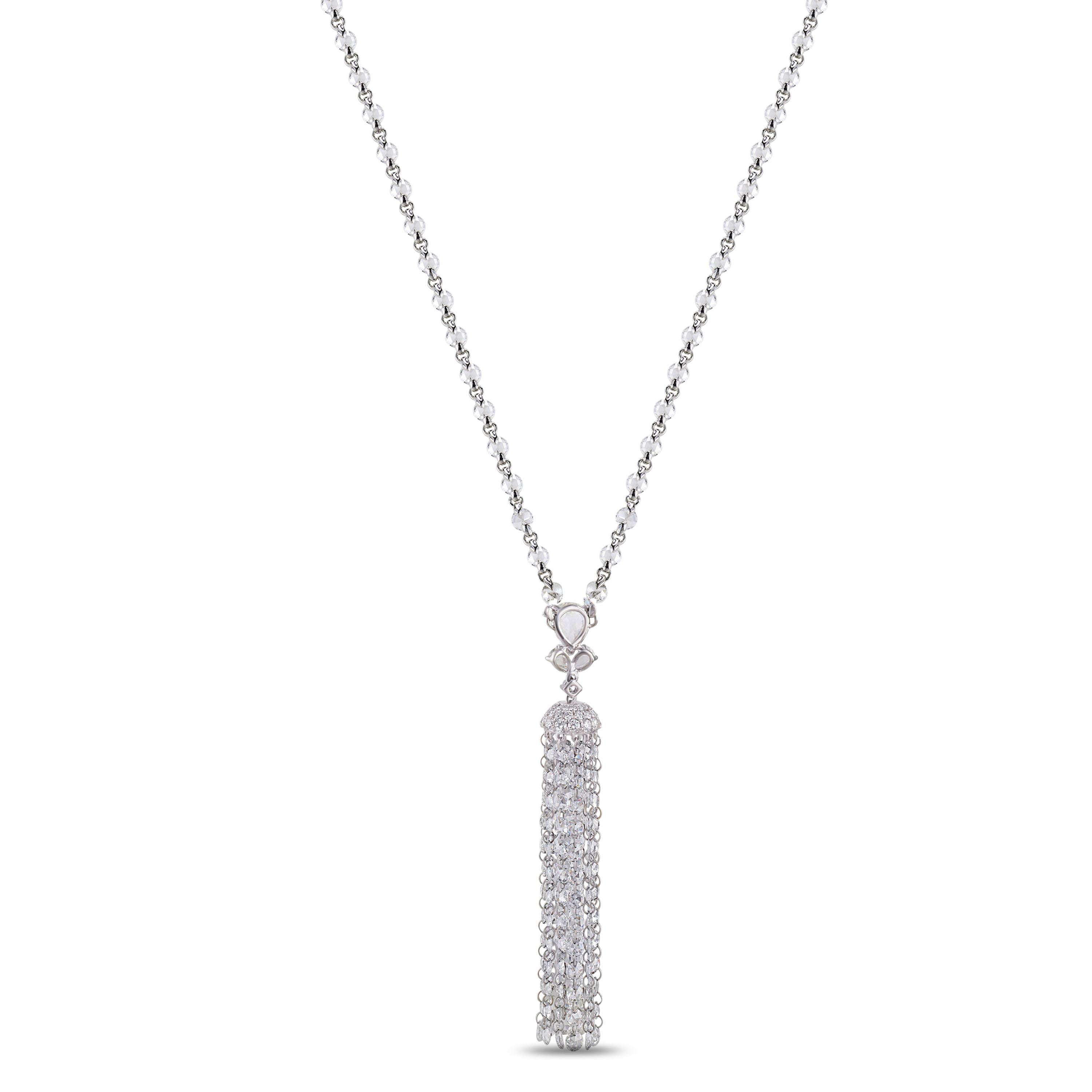 Women's Studio Rêves Drill Diamond Tassel Necklace in 18 Karat White Gold