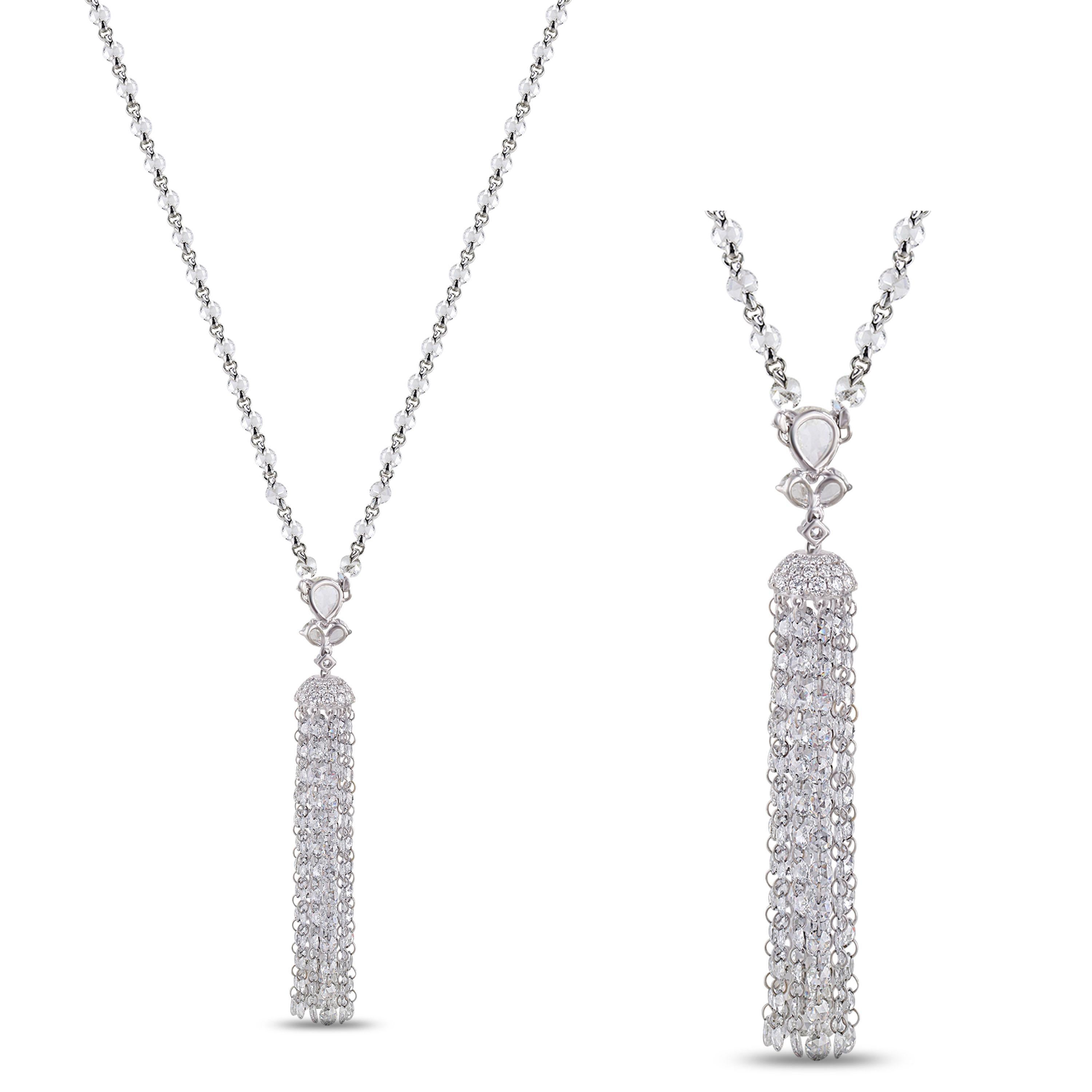 Studio Rêves Drill Diamond Tassel Necklace in 18 Karat White Gold 1