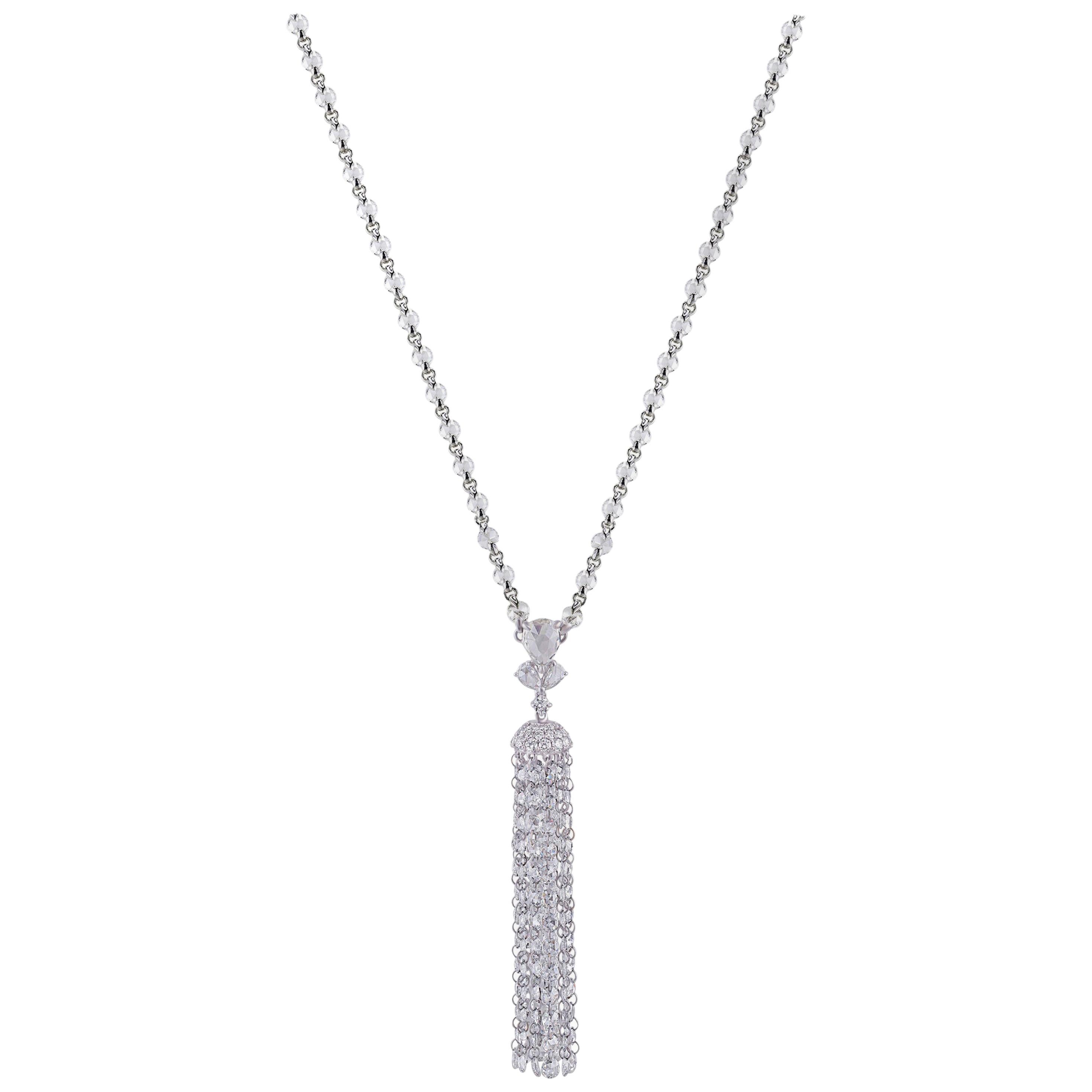 Studio Rêves Drill Diamond Tassel Necklace in 18 Karat White Gold