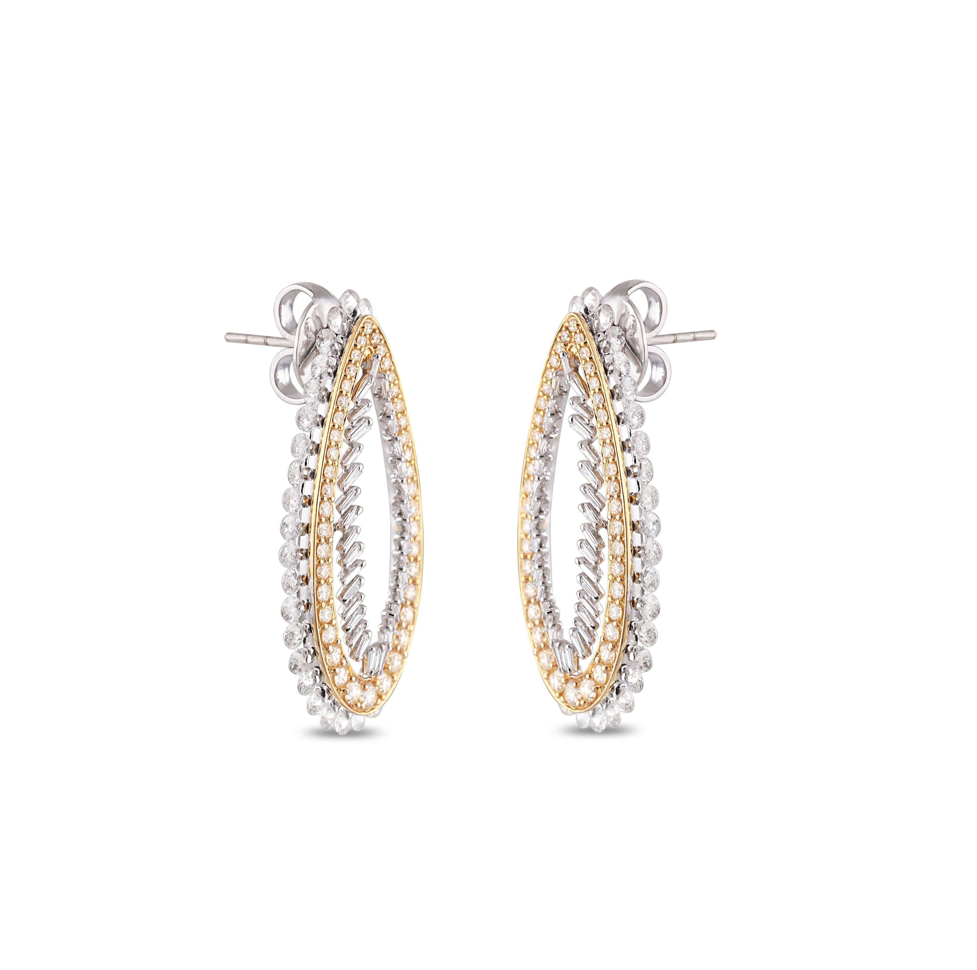 Rose Cut Studio Rêves Drop Diamond Stud Earrings in 18 Karat Gold For Sale