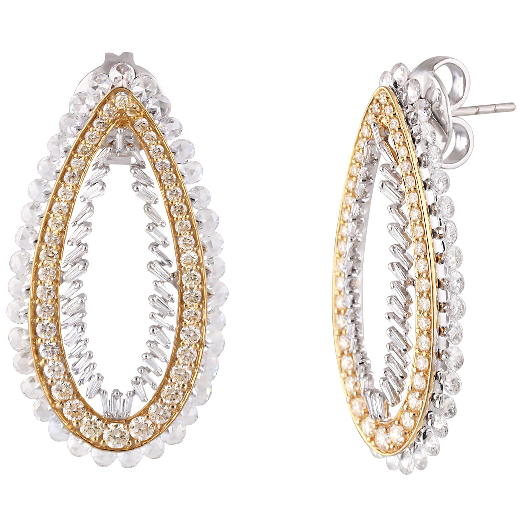 Studio Rêves Drop Diamond Stud Earrings in 18 Karat Gold For Sale
