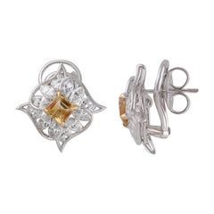 Studio Rêves Edgy Diamond and Citrine Stud Earrings in 18 Karat Gold