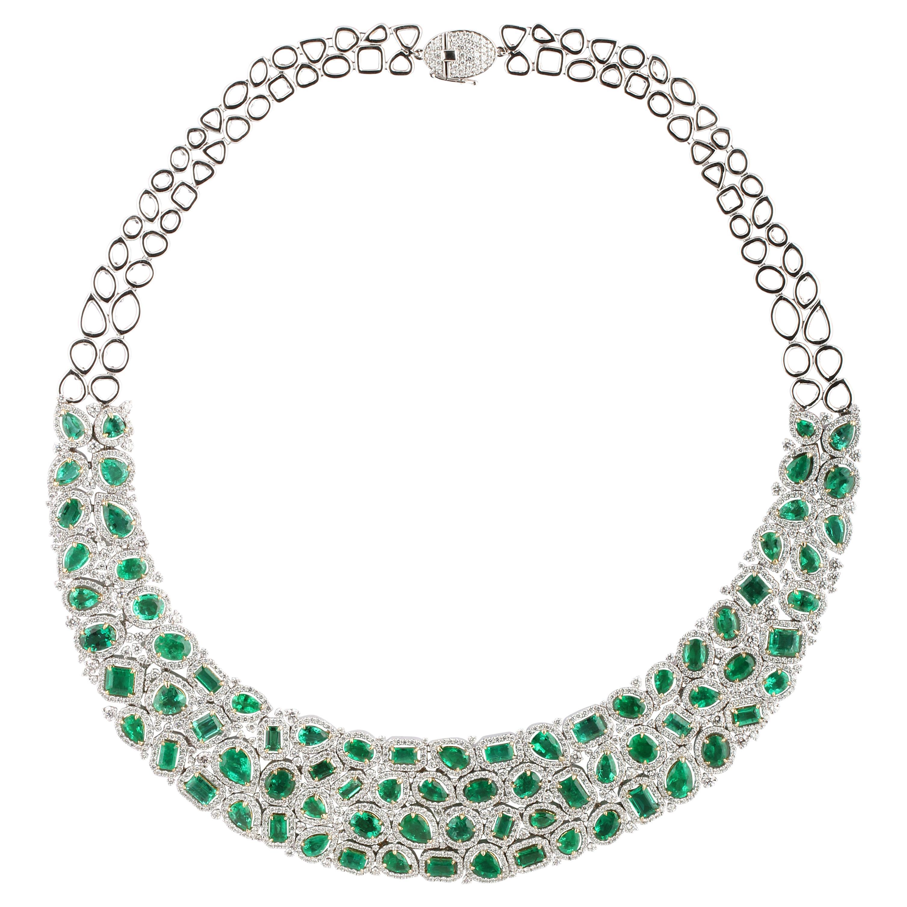 Studio Rêves Emerald and Diamond Cleopatra Necklace in 18 Karat Gold For Sale