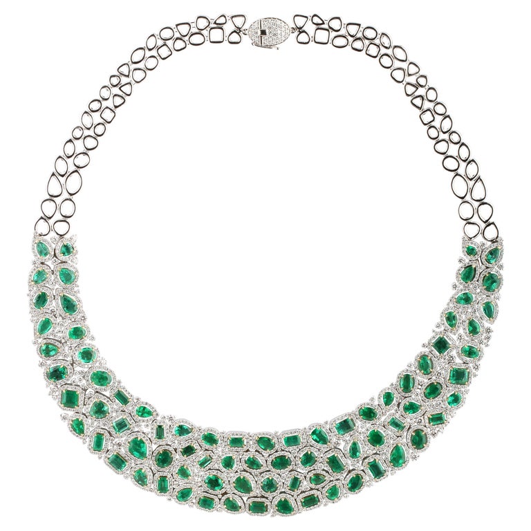 Studio Rêves Emerald and Diamond Cleopatra Necklace in 18 Karat Gold ...