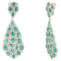 Studio Rêves Emerald and Diamond Dangling Cleopatra Earrings in 18 Karat Gold