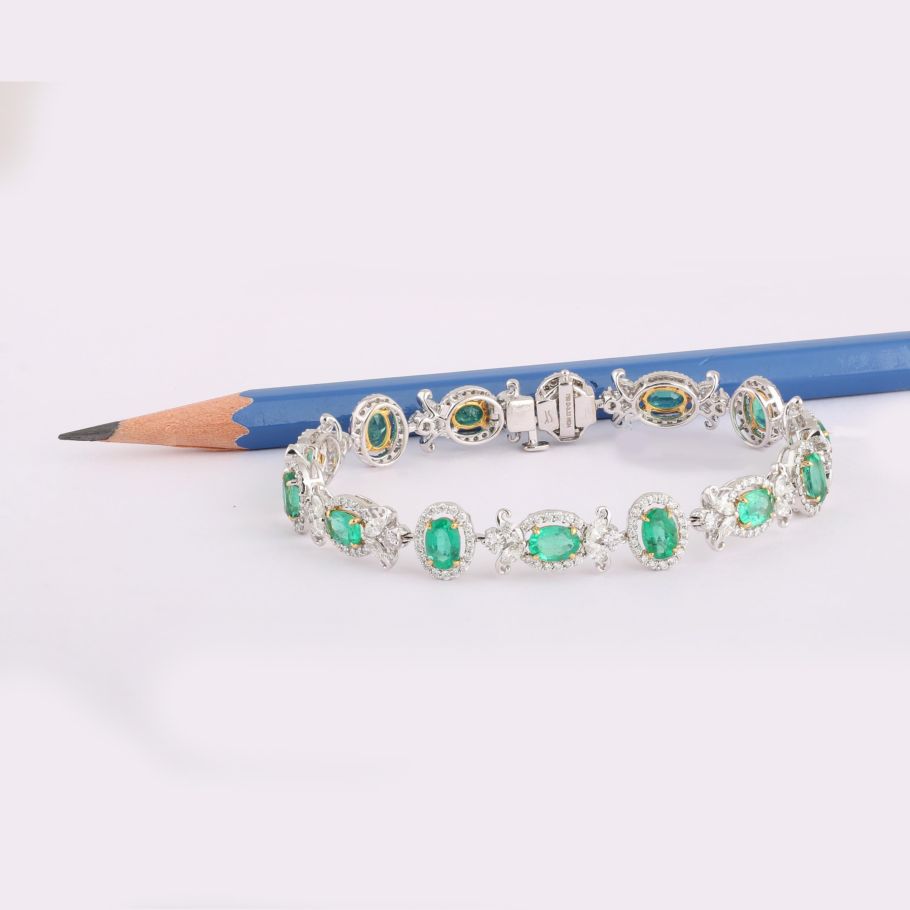 Oval Cut Studio Rêves Emerald and Diamond Tennis Bracelet in 18 Karat Gold For Sale