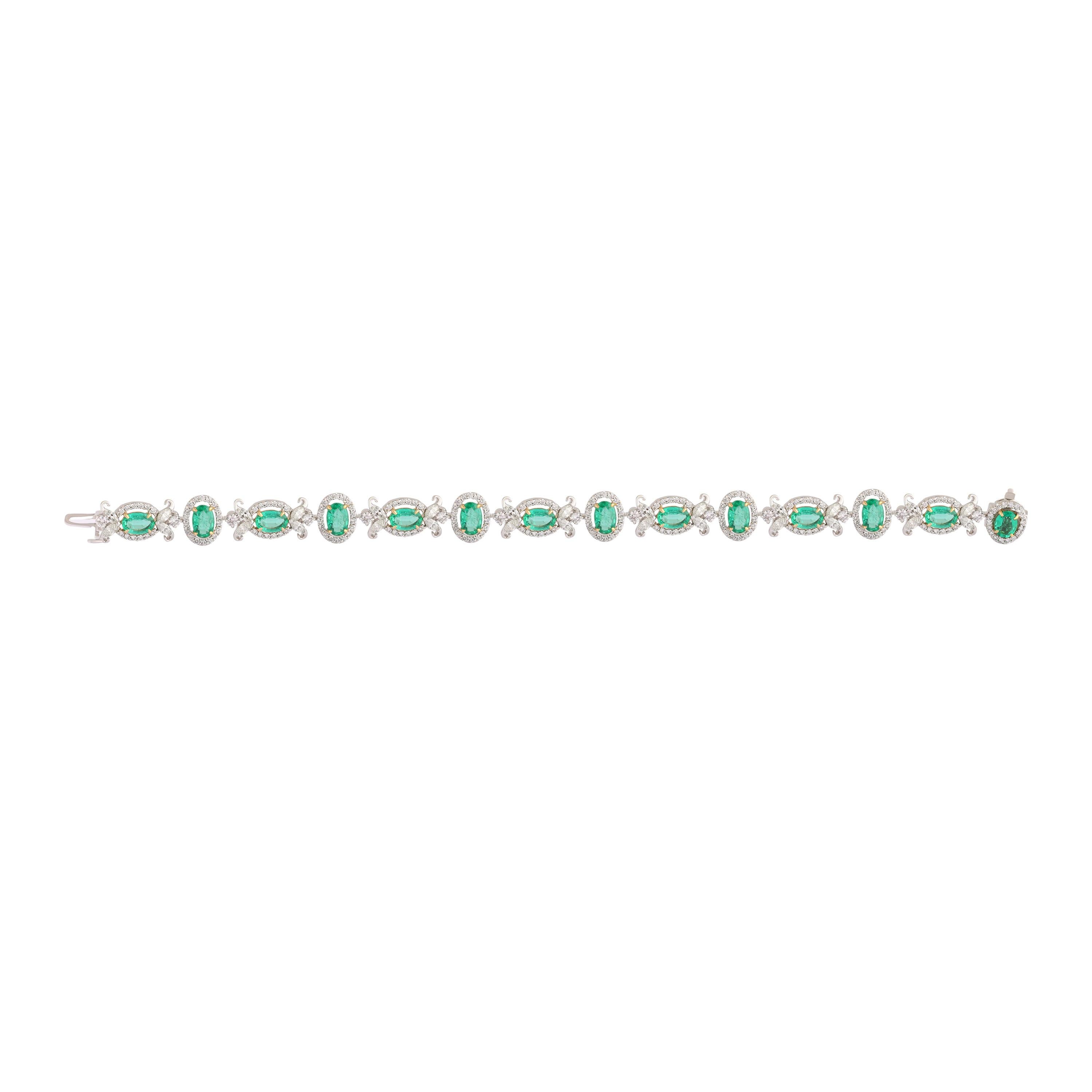 Women's Studio Rêves Emerald and Diamond Tennis Bracelet in 18 Karat Gold For Sale