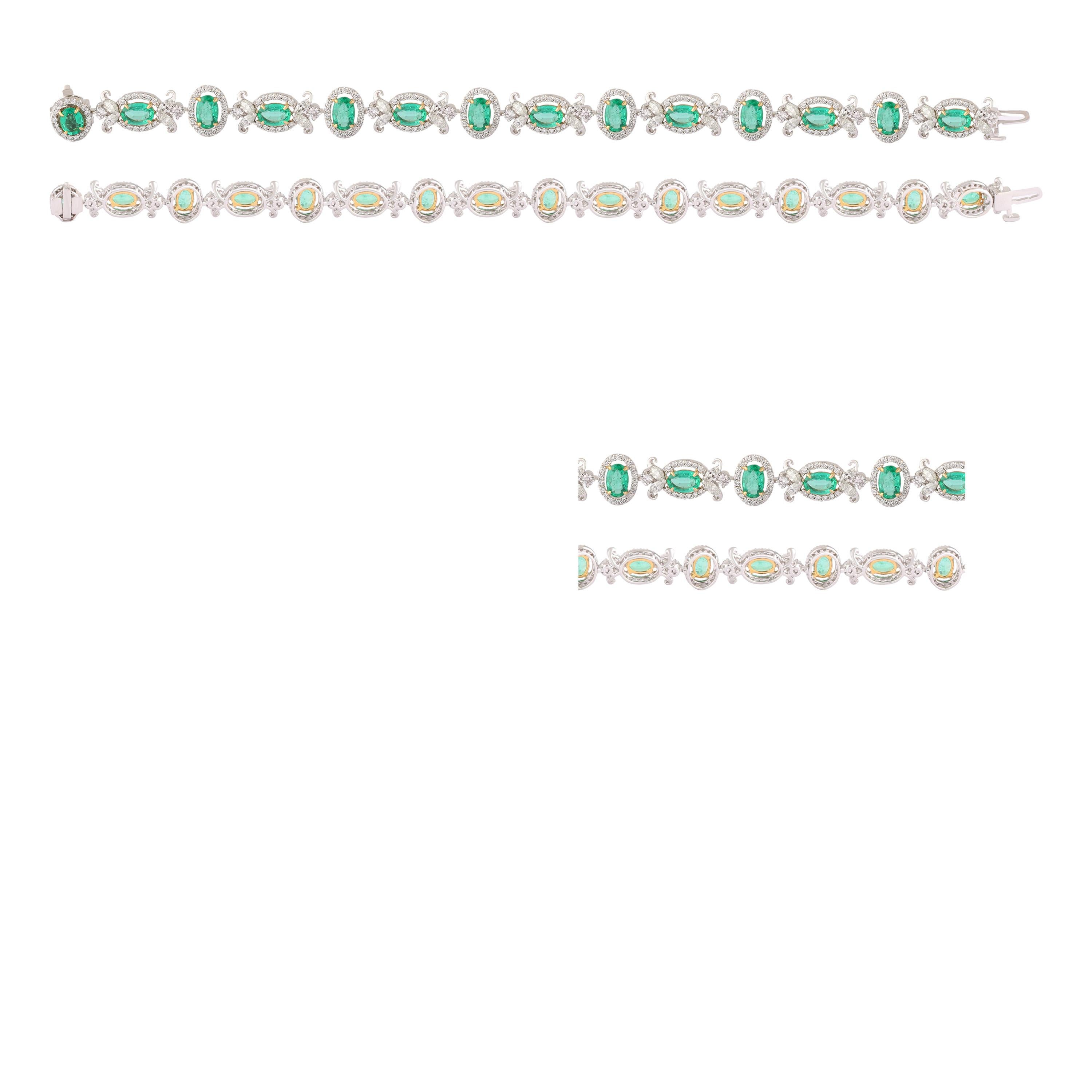 Studio Rêves Emerald and Diamond Tennis Bracelet in 18 Karat Gold For Sale 2