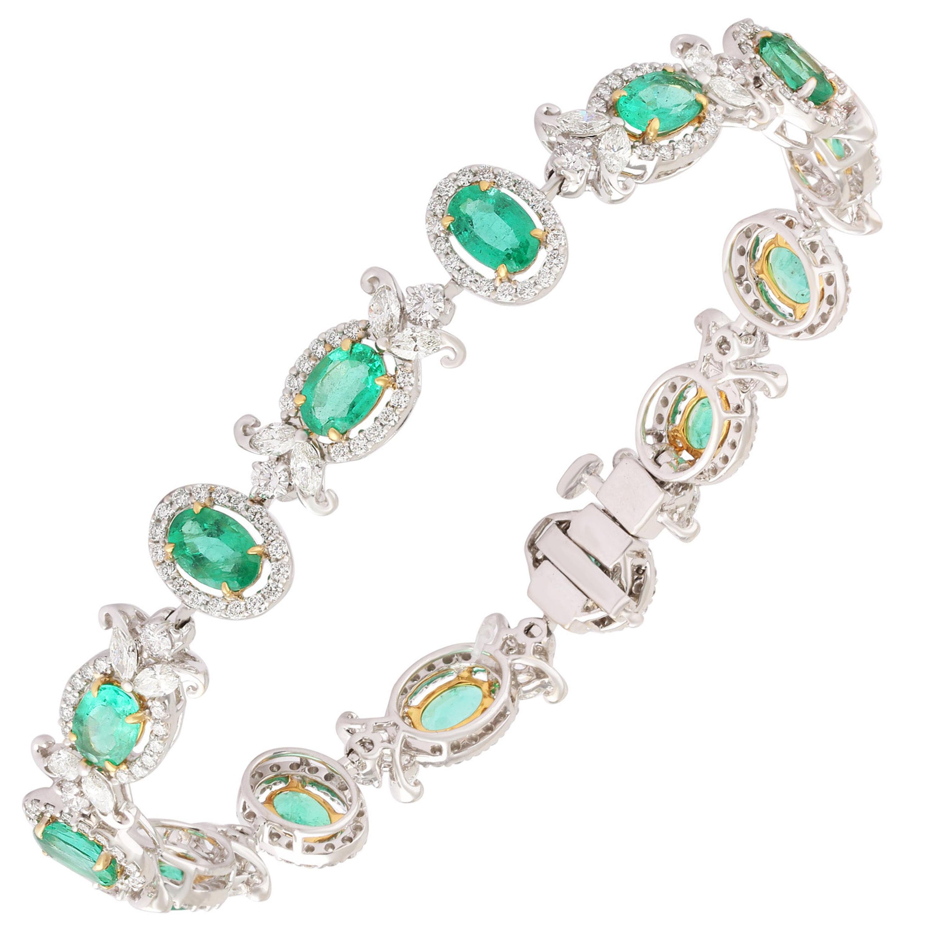 Studio Rêves Emerald and Diamond Tennis Bracelet in 18 Karat Gold For Sale