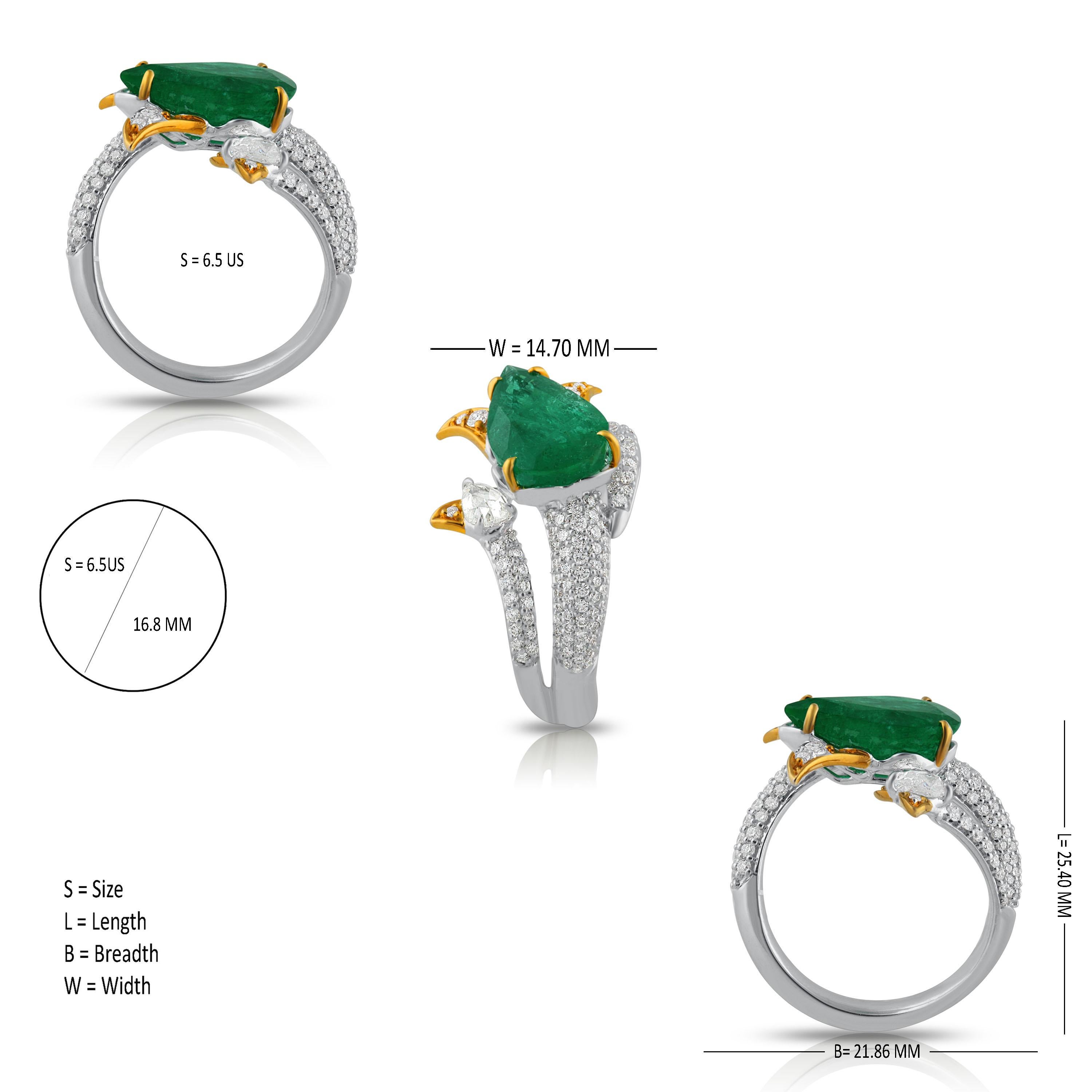 Contemporary Studio Rêves Emerald and Diamonds Bud Ring 18 Karat Gold For Sale