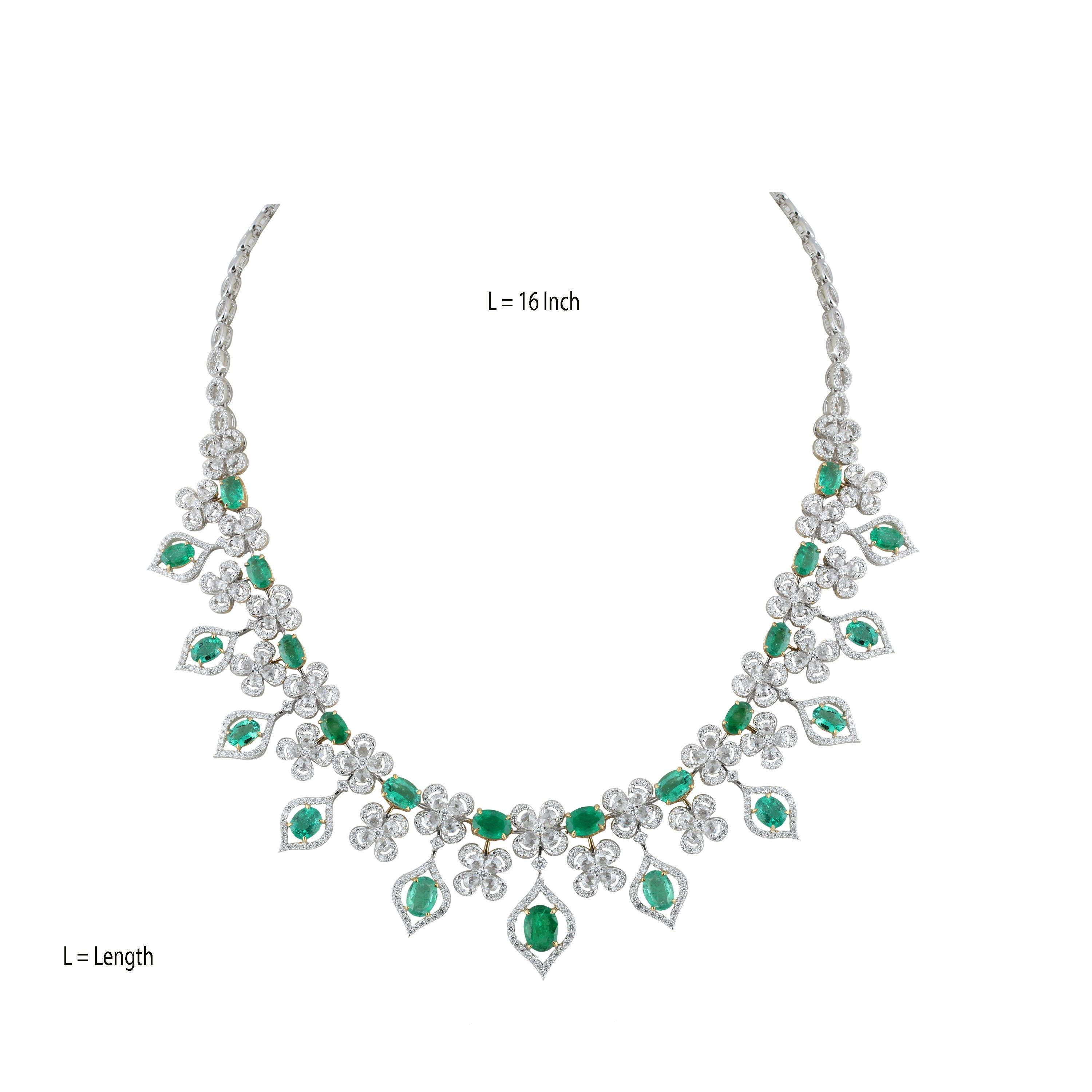 Victorian Studio Rêves Emerald and Diamonds Necklace in 18 Karat Gold For Sale