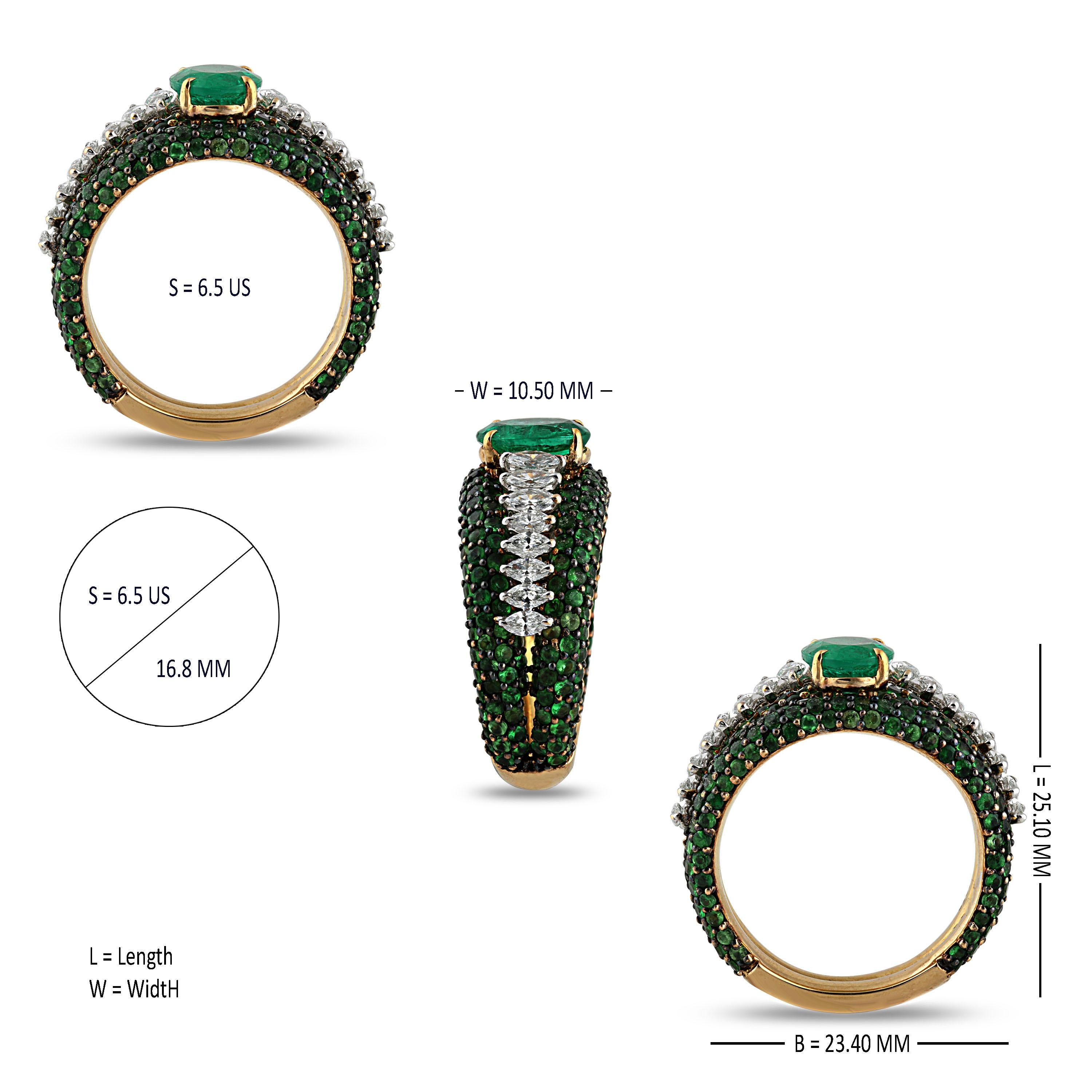 Oval Cut Studio Rêves Emerald and Marquise Diamond Band Ring in 18 Karat Gold For Sale
