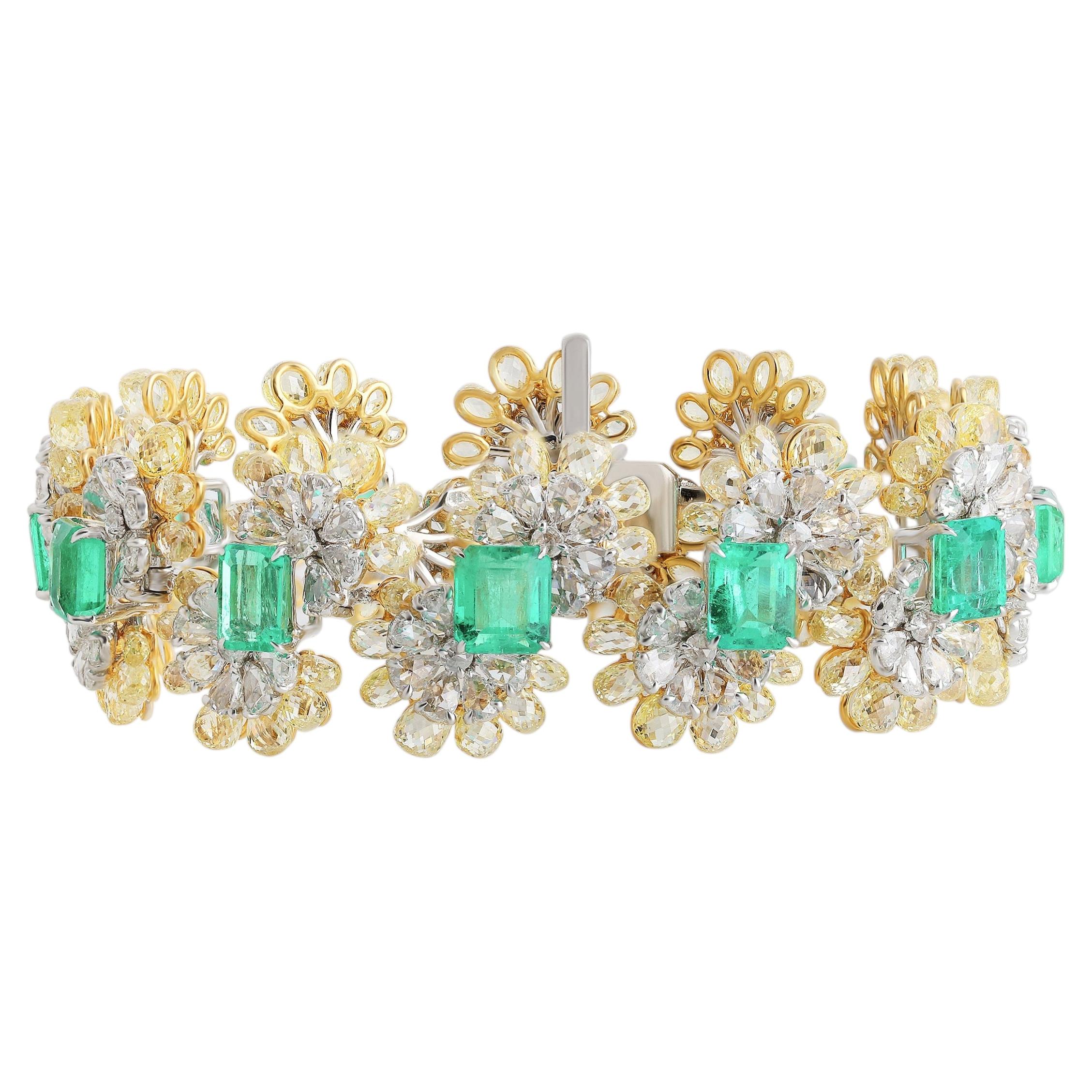 Studio Rêves Emerald Bloom Diamond Tennis Bracelet in 18 Karat Gold
