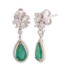 Studio Rêves Emerald Drop Fancy Diamond Studded Earrings in 18 Karat Gold