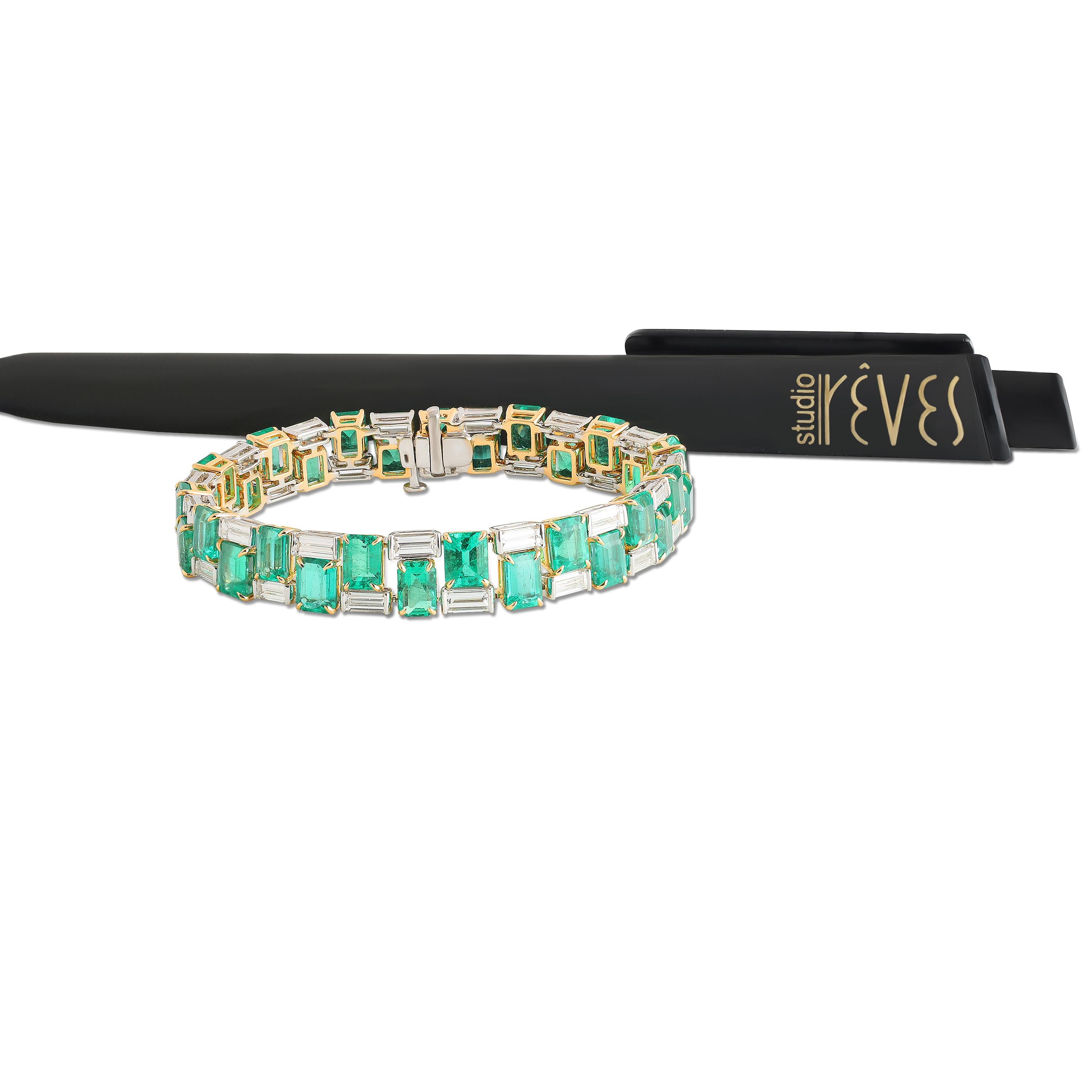 De las mujeres Studio Rêves Pulsera de tenis de dos filas con geometría esmeralda en oro de 18 quilates en venta