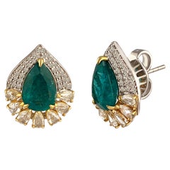 Studio Rêves Emerald Pear Drop Stud Earrings in 18 Karat White Gold