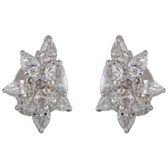 Studio Rêves Fancy Cluster Contemporary Stud Earrings in 18 Karat White Gold