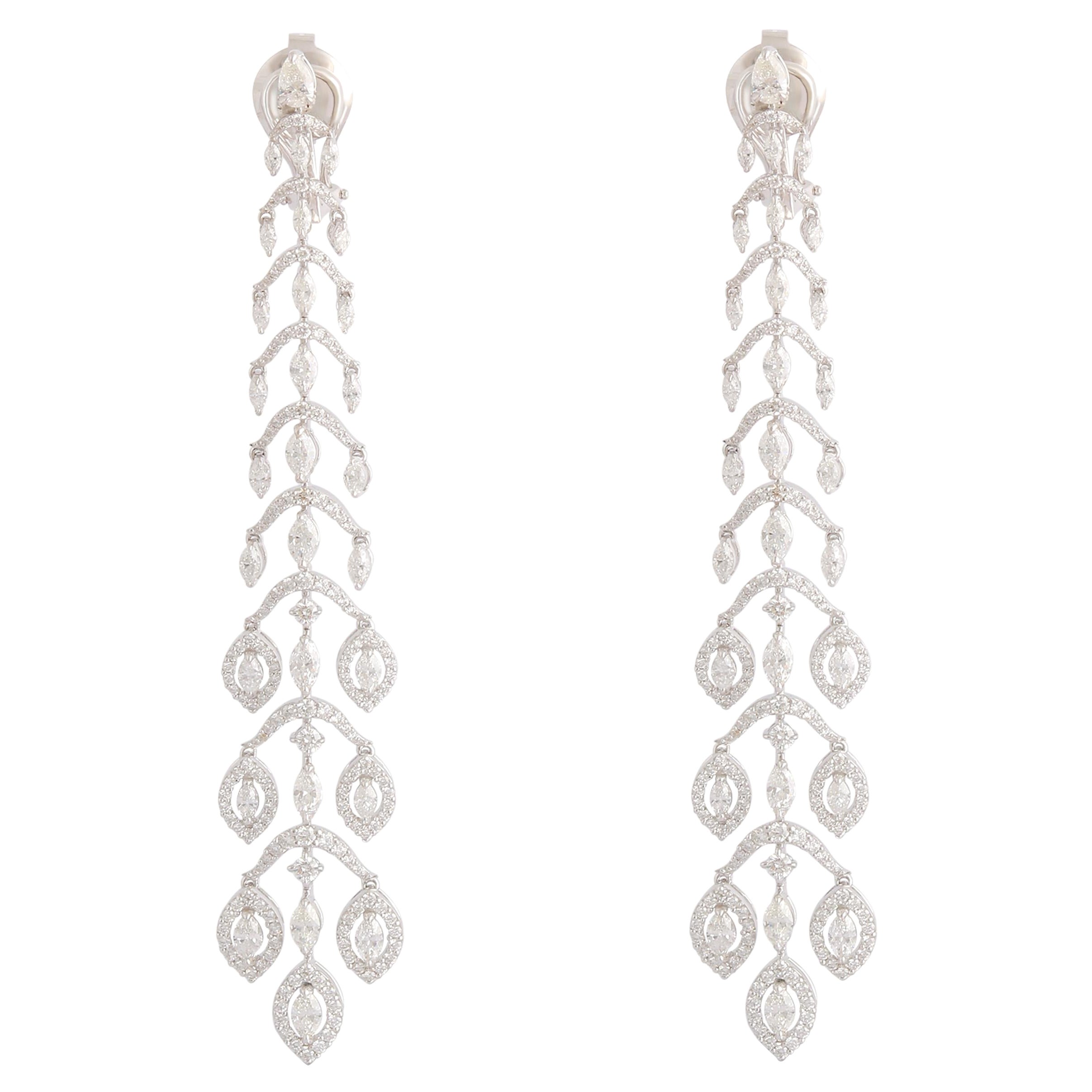 Studio Rêves Boucles d'oreilles pendantes en or blanc 18 carats avec diamants fantaisie