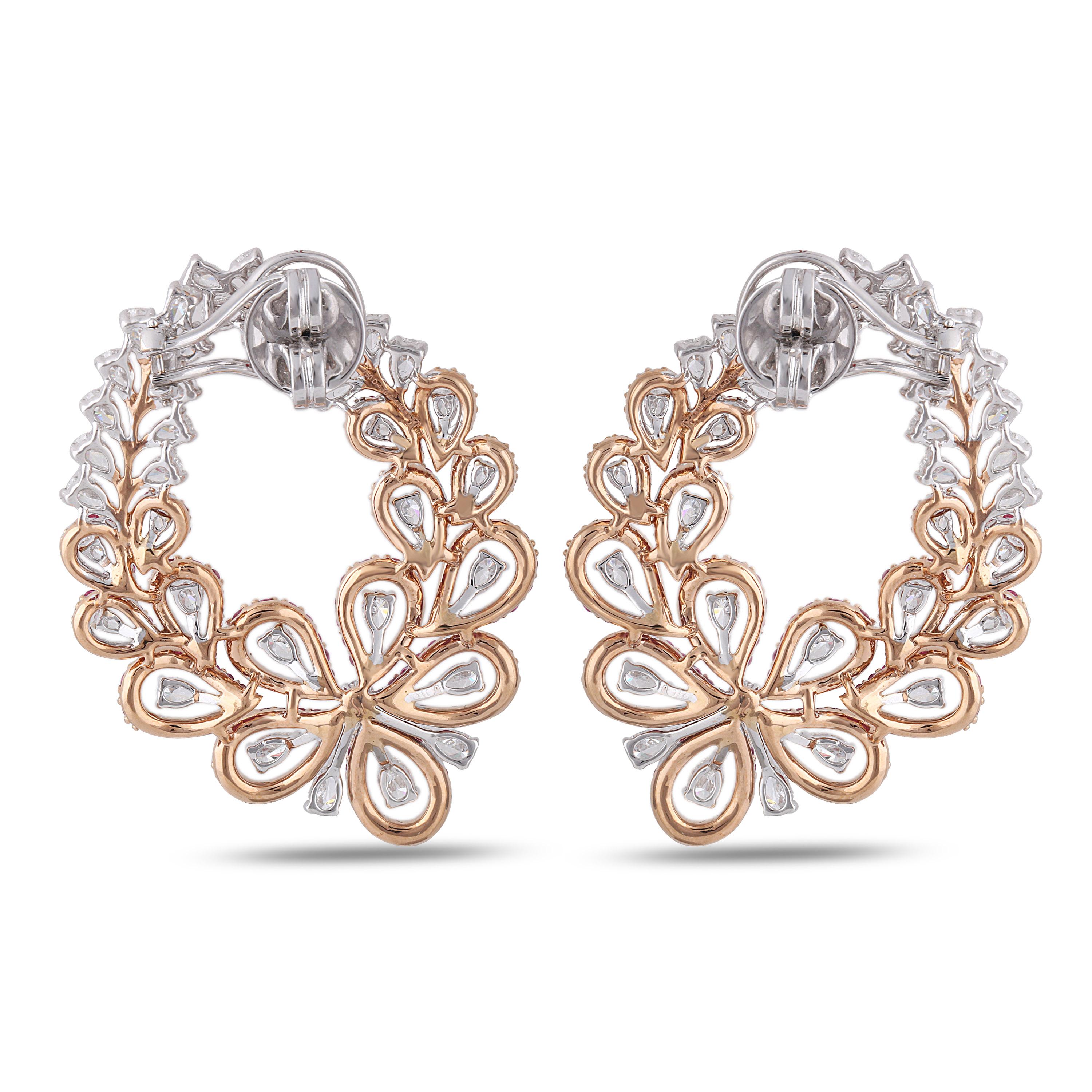 Women's Studio Rêves Floral Pink Sapphire and Diamond Stud Earrings in 18 Karat Gold For Sale