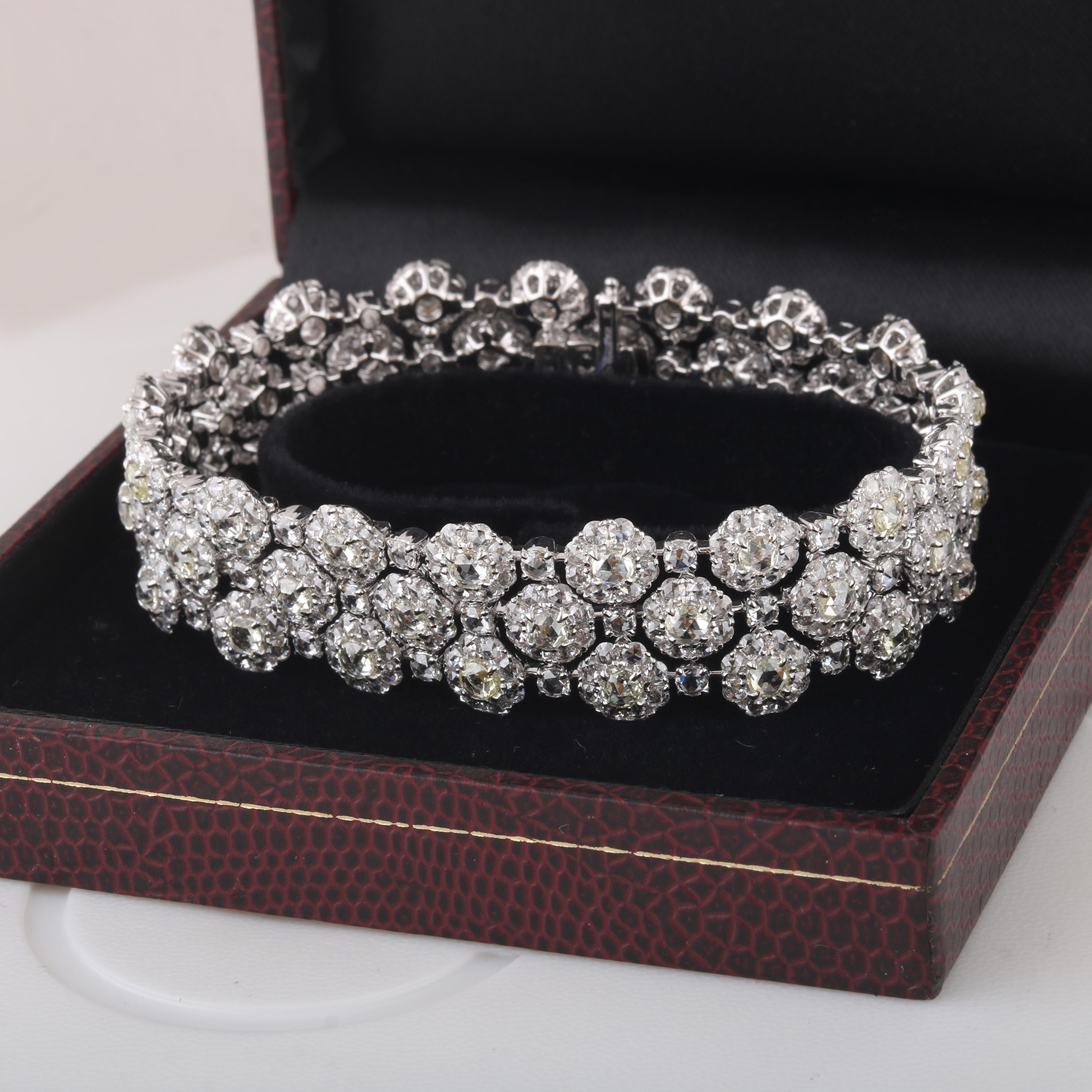 Studio Rêves Floral Rose Cut Diamond Bracelet in 18 Karat Gold For Sale 2