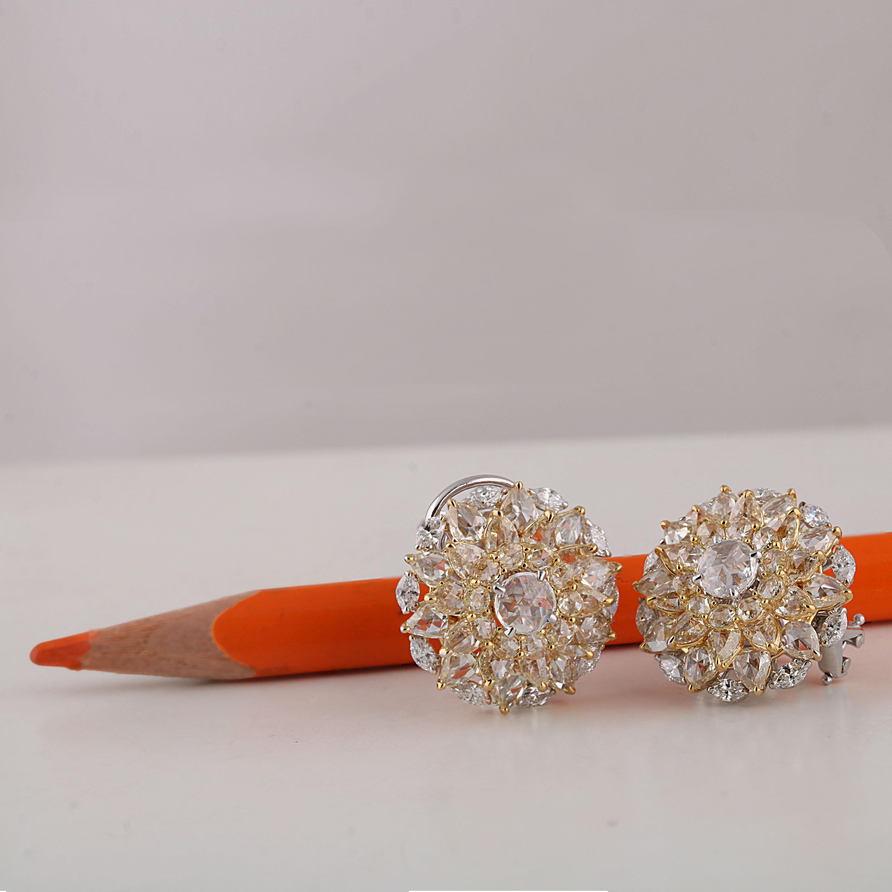 Rose Cut Studio Rêves Floret Diamond Stud Earrings in 18 Karat Gold For Sale