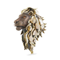 Studio Rêves Gilded Sovereign Lion Brooch in 18K Gold and Titanium