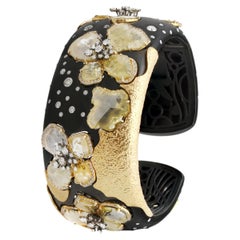 Studio Rêves Golden Bloom Diamond Cuff Bracelet in 18 Karat Gold and Titanium