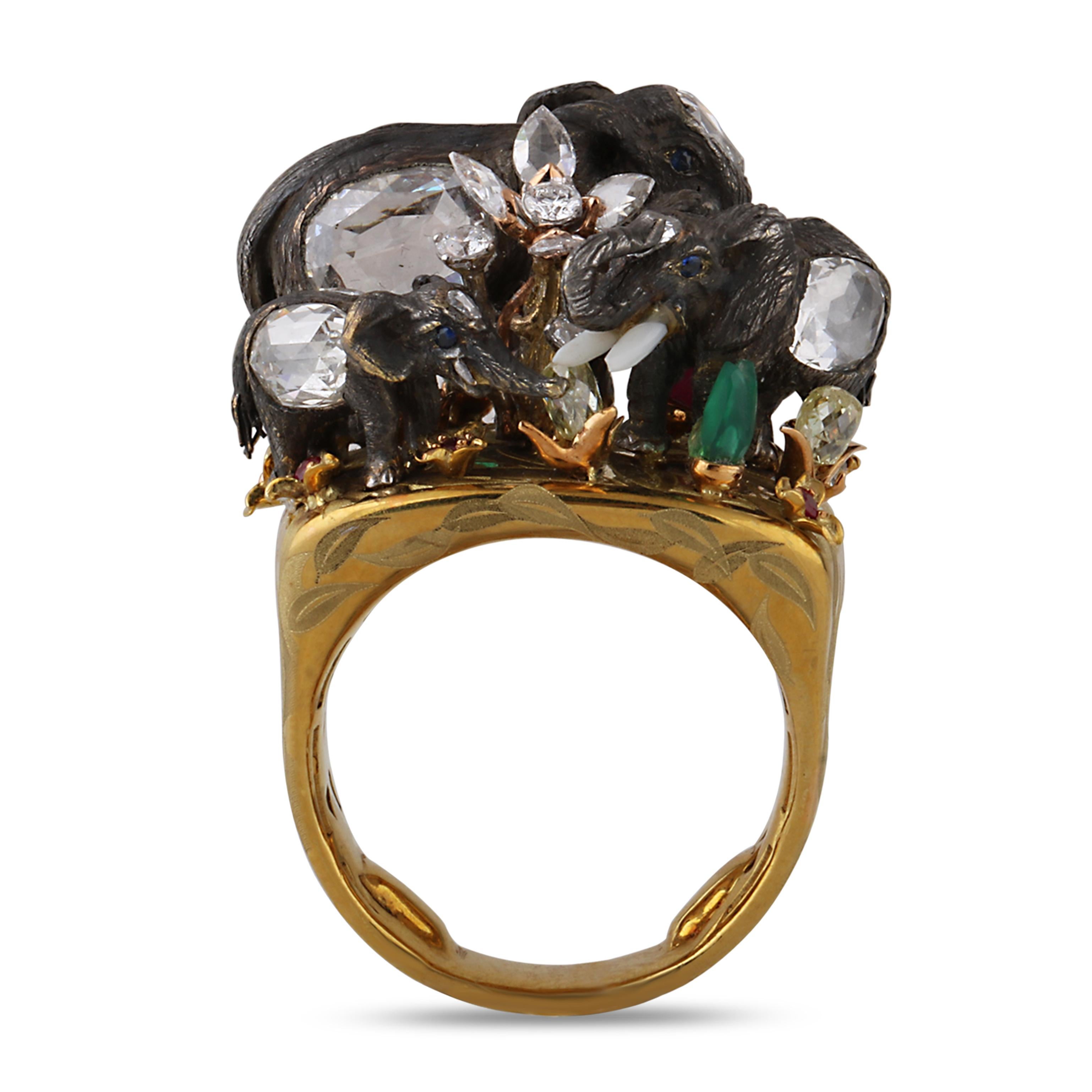 Studio Rêves Handcrafted Giant Elephant Cocktail Ring in 18 Karat Gold 1